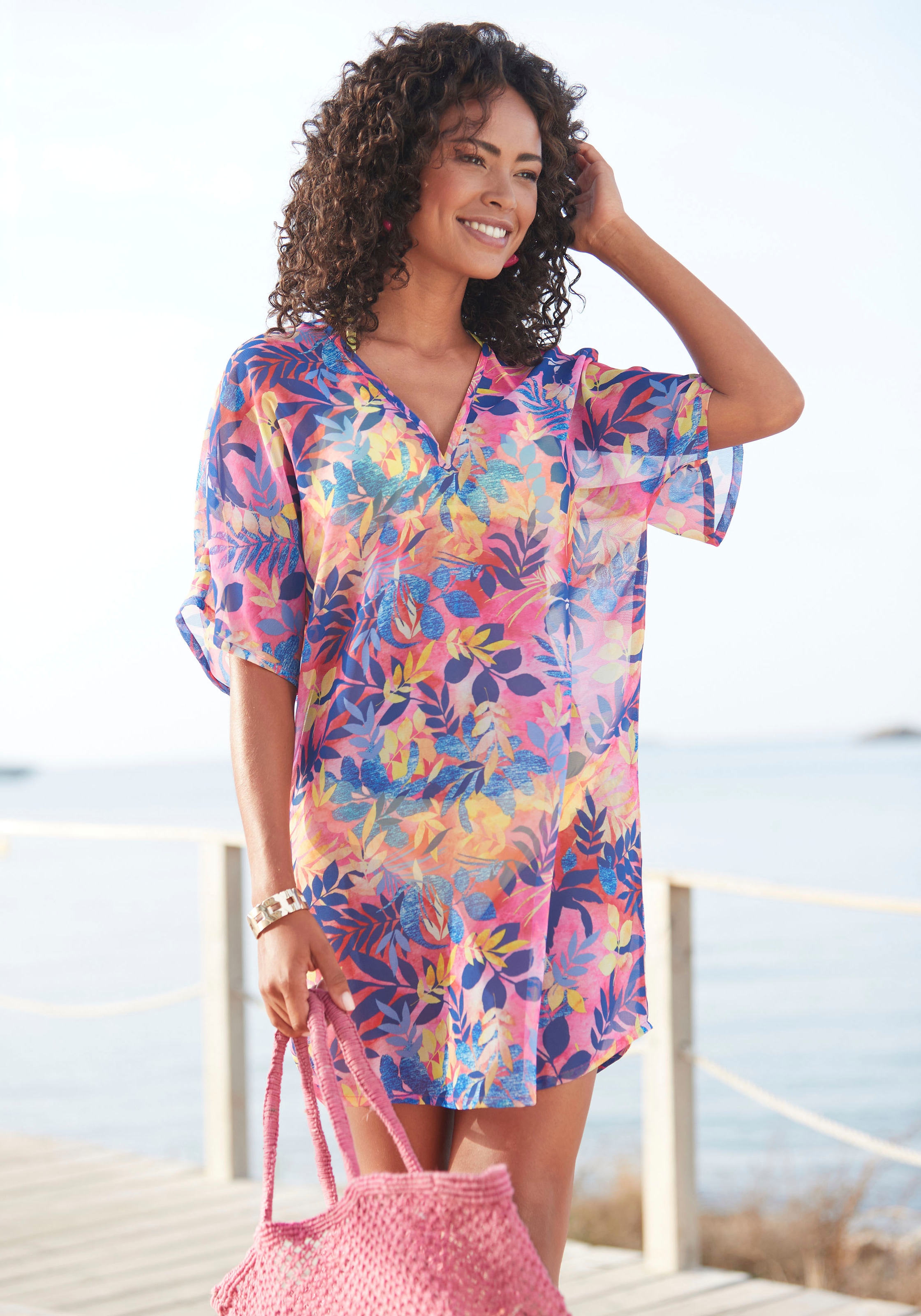 Vivance Chiffontunika, mit Strandmode, Schweiz bestellen Blusenkleid, sommerlich bei online Jelmoli-Versand Blätterdruck