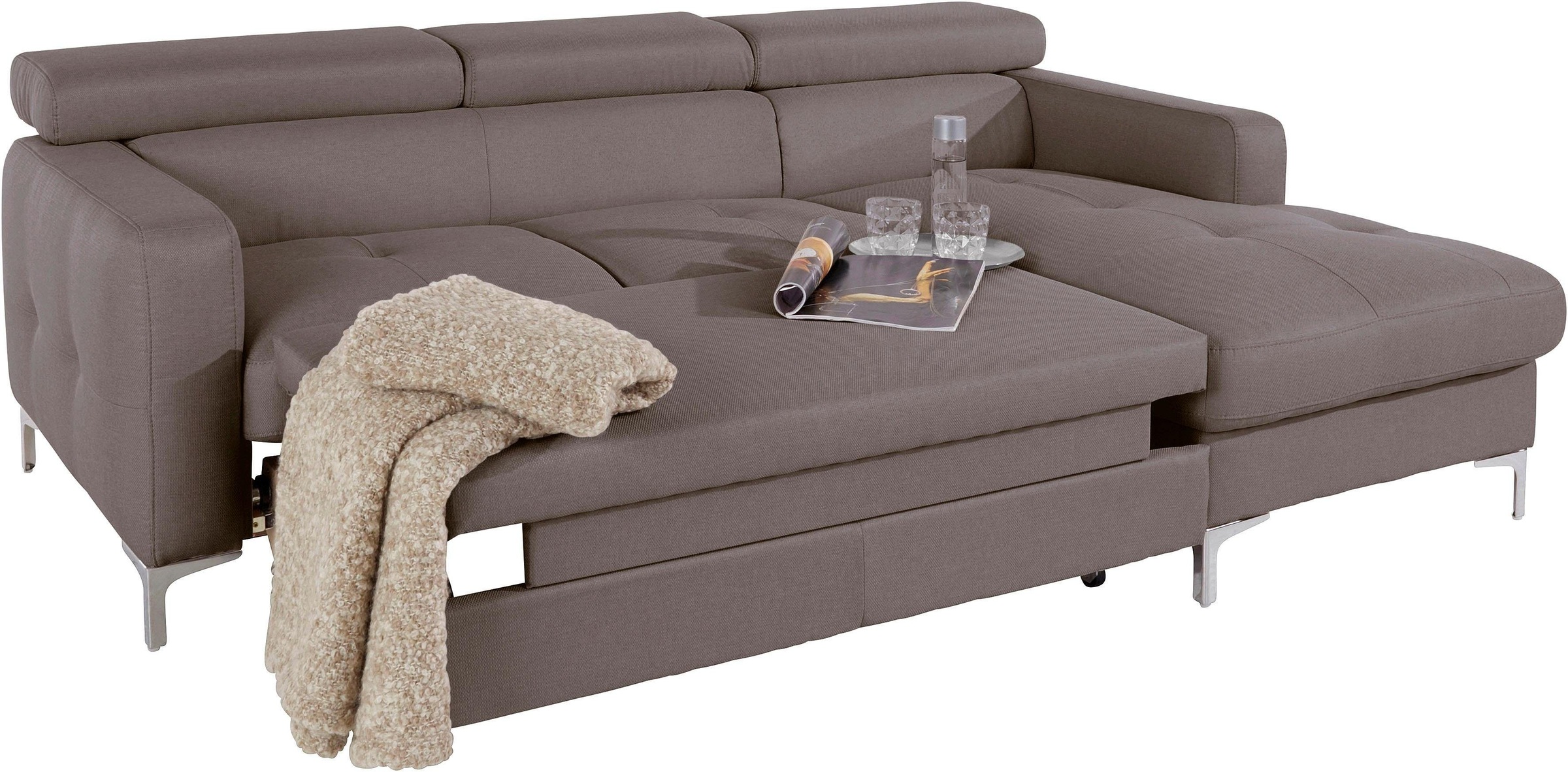 COTTA Polstergarnitur »Sammy L-Form«, (Set), Set bestehend aus: Ecksofa mit Kopfteilverstellung & Hocker
