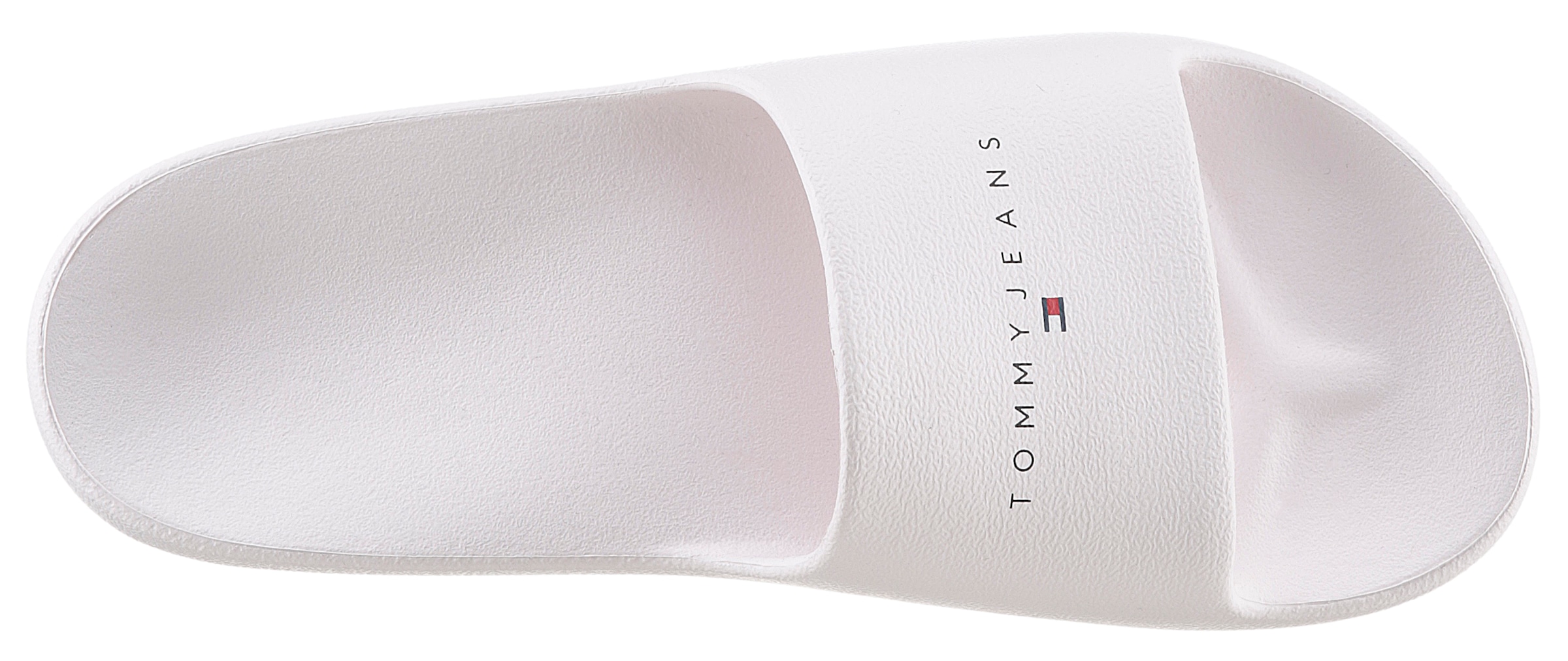 Tommy Jeans Pantolette »TJW PRINTED PU POOL SLIDE«, Plateau, Sommerschuh, Schlappen mit Logoschriftzug auf der Bandage