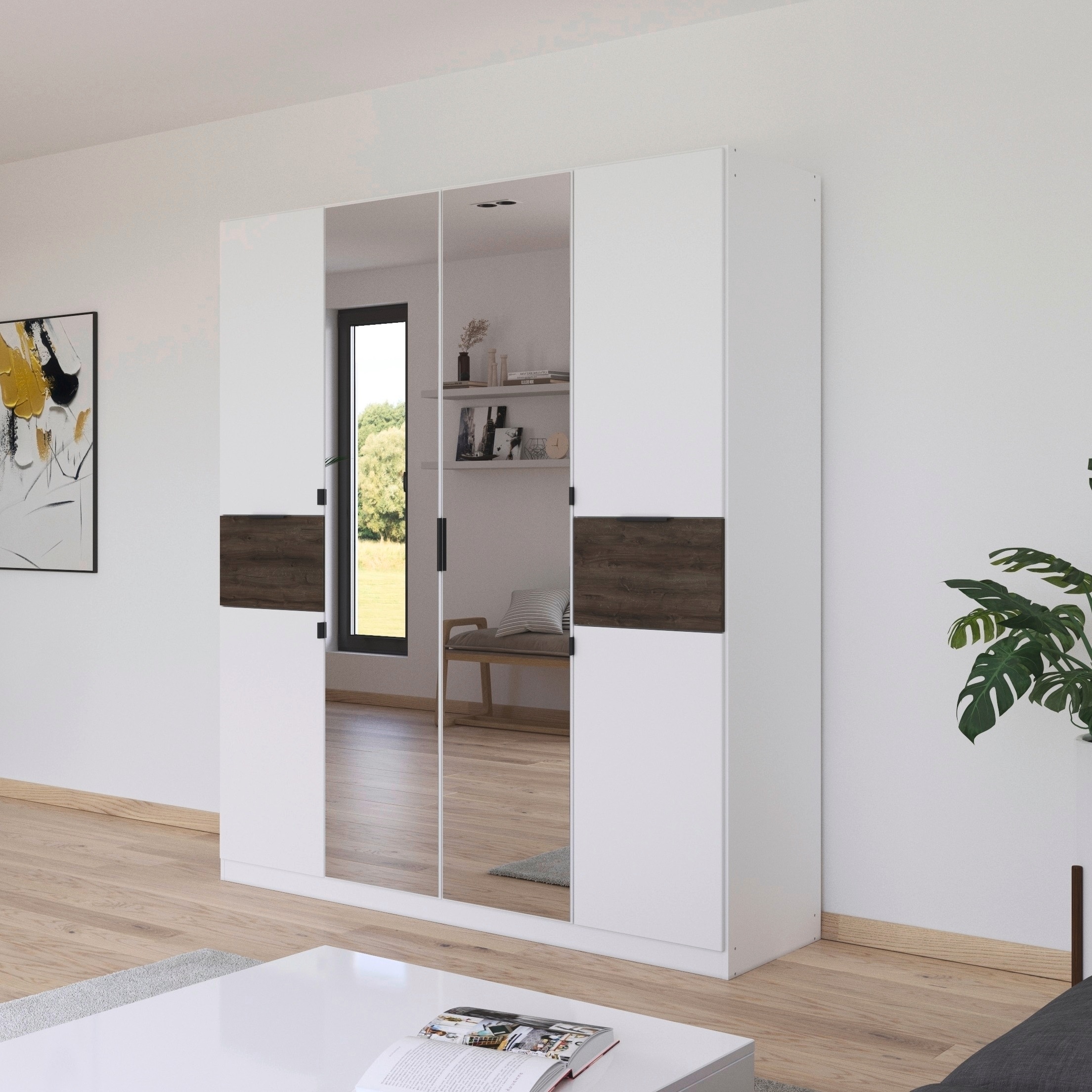 rauch Drehtürenschrank "Kleiderschrank Schrank Garderobe Wäscheschrank TICAO" Schubladen in der Höhe variabel positionierbar, mit 2 geräumigen Schubladen, viel Stauraum MADE IN GERMANY