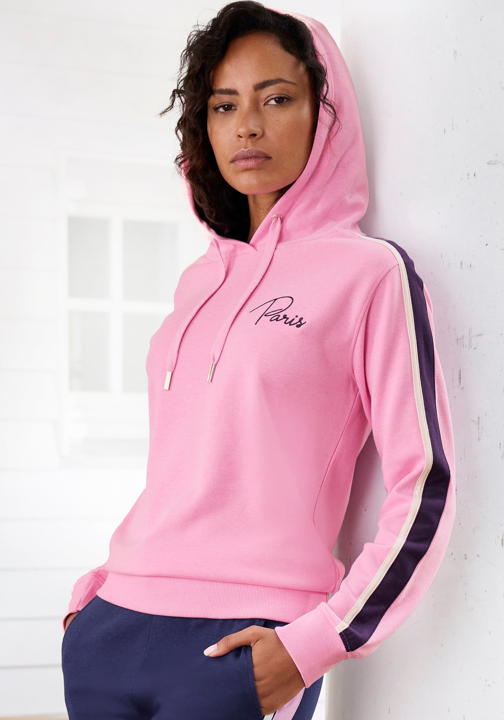 Vivance Hoodie, 1 Stk. Hoodie mit Kontrast Einsätzen, Loungeanzug