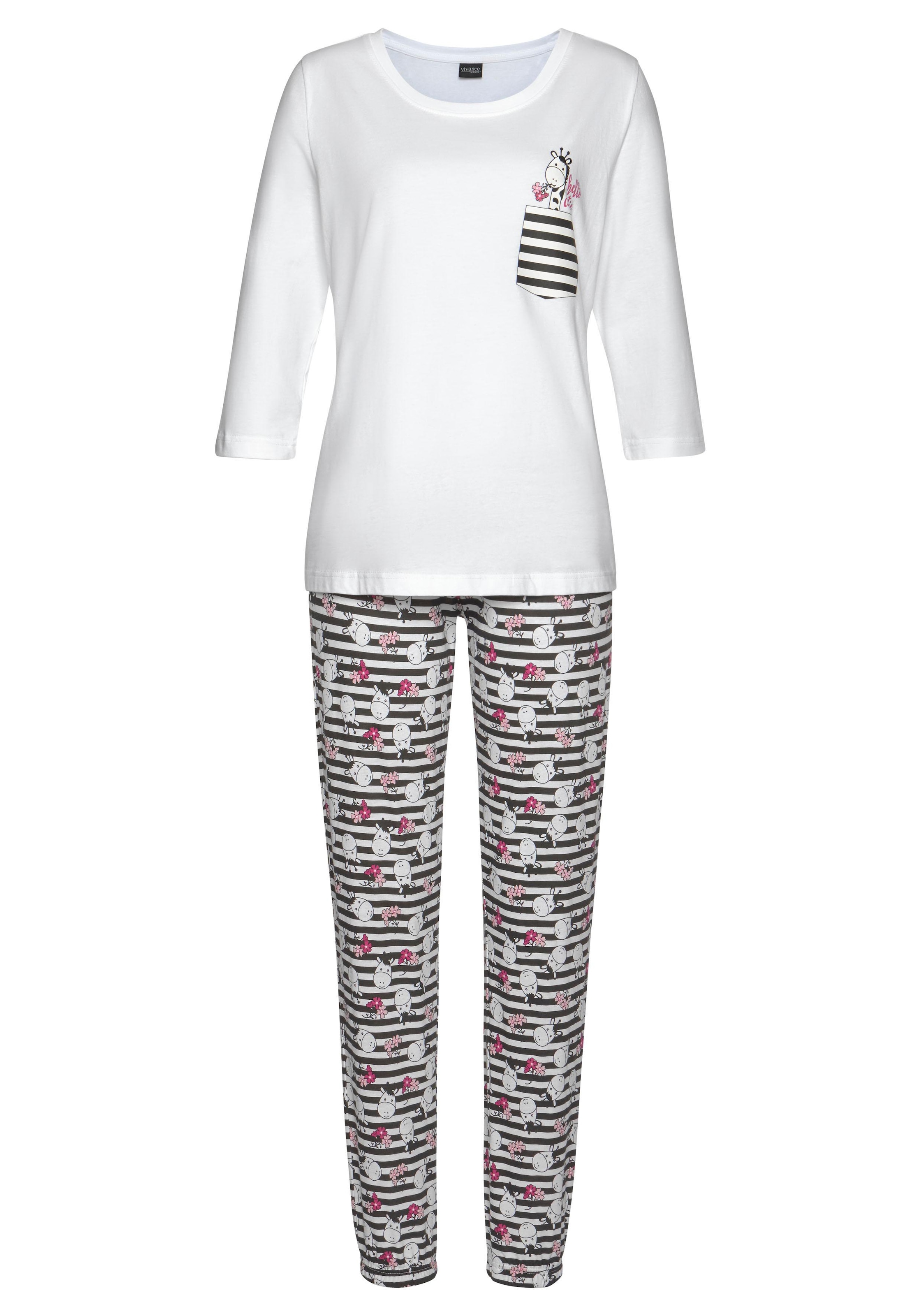 Vivance Dreams Pyjama, (4 tlg., 2 Stück), mit verspieltem Tierprint