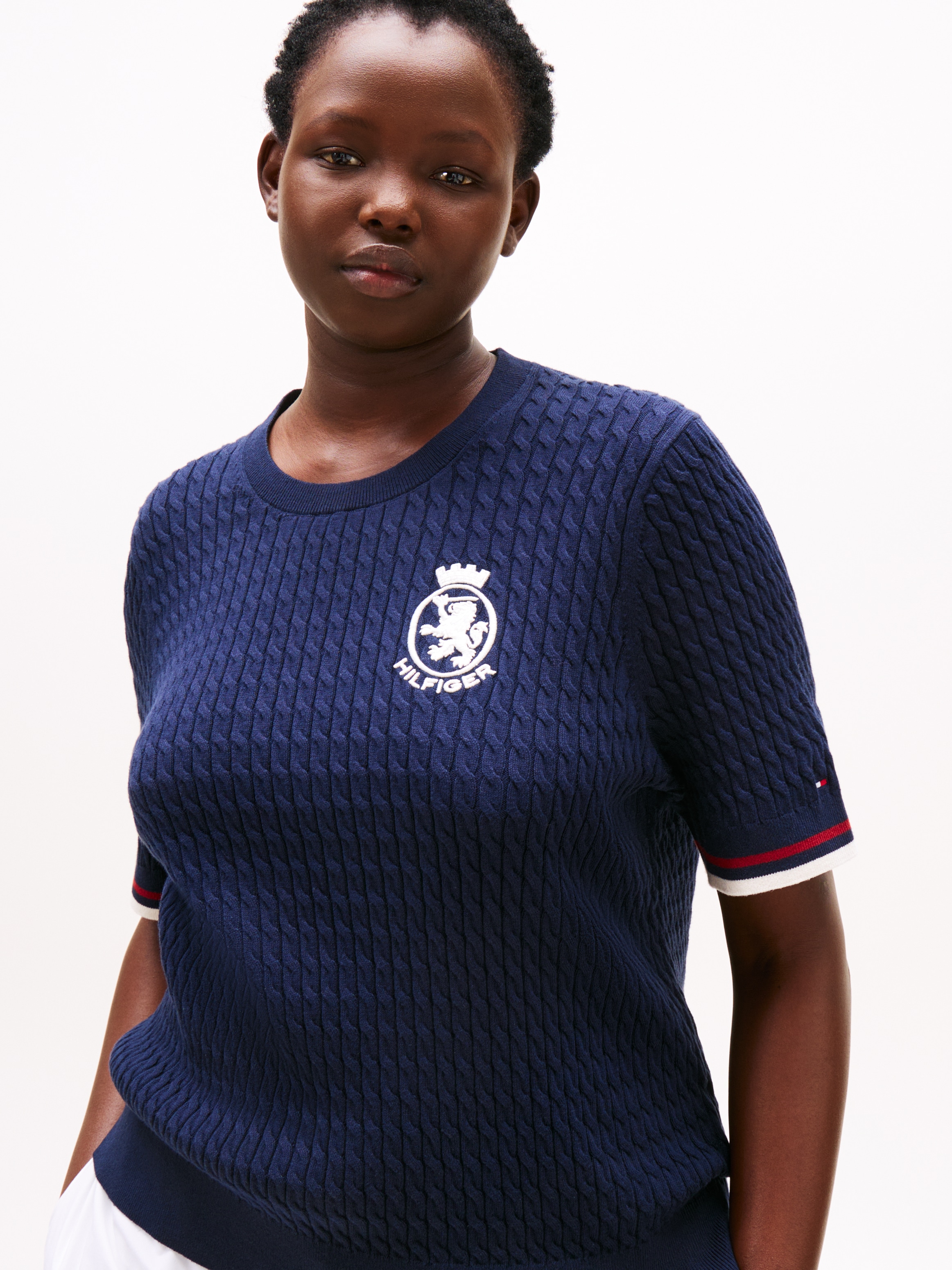 Tommy Hilfiger Curve Strickpullover »CRV CO CABLE FINE GG GPC SS SWT«, in grossen Grössen, mit Zopfmuster