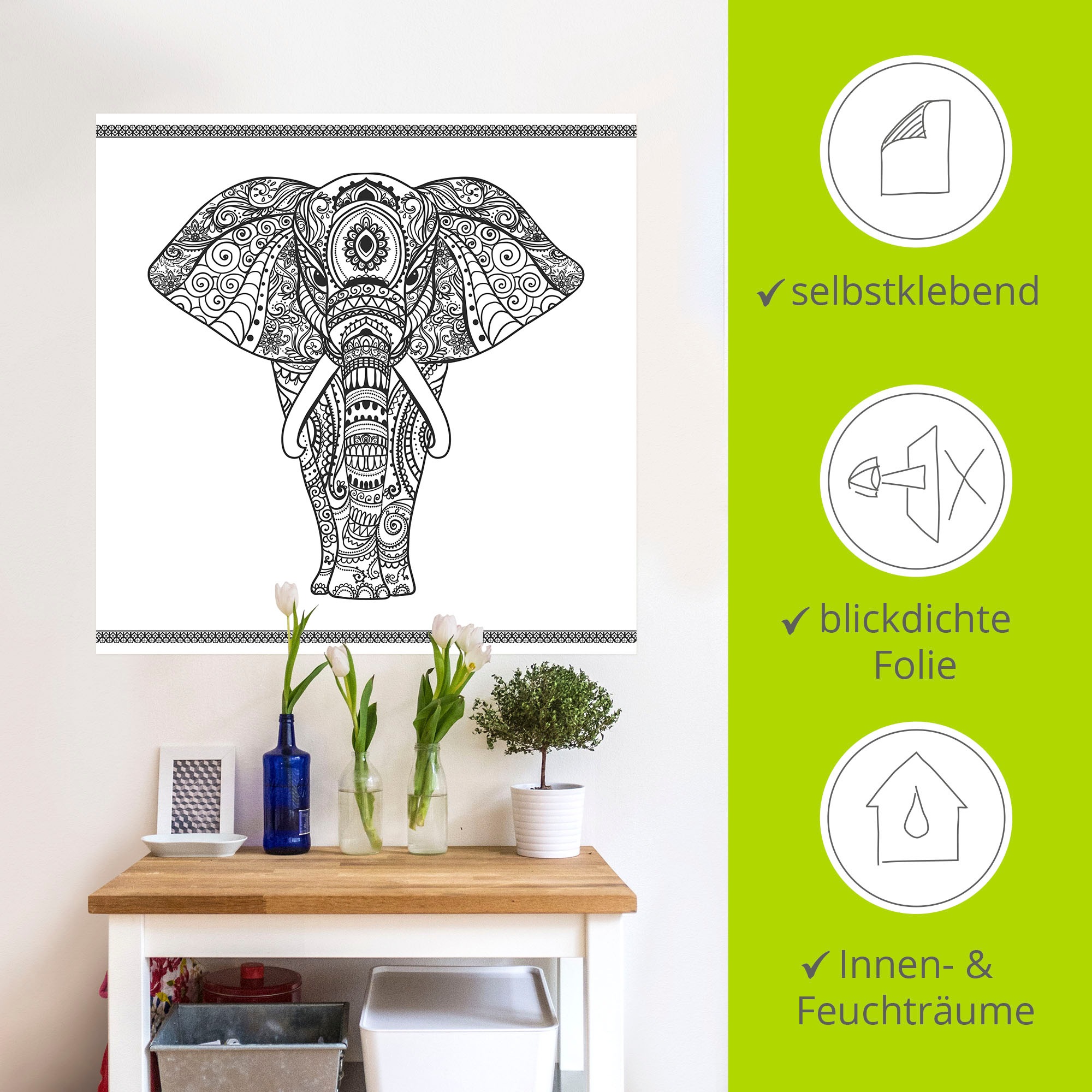 Artland Wandbild »Elefant in Mandala«, Wildtiere, (1 St.), als Leinwandbild, Poster, Wandaufkleber in verschied. Grössen