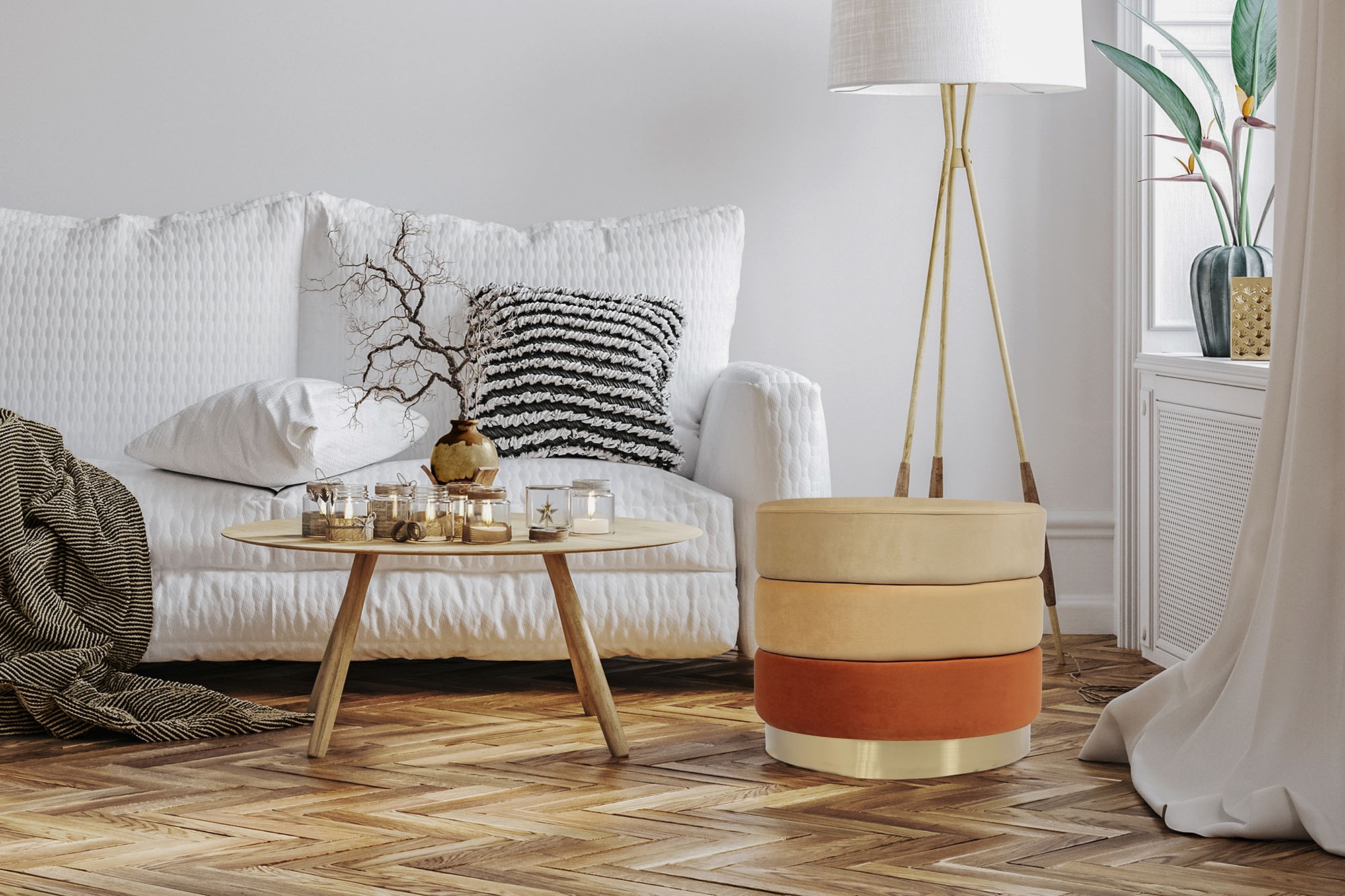 Kayoom Polsterhocker »Hocker Matilda 325, Edler Touch durch goldfarbenenen Sockel«, (1 St.), Samtbezug, farbig geschichtete Polsterung, goldfarbenener Sockel