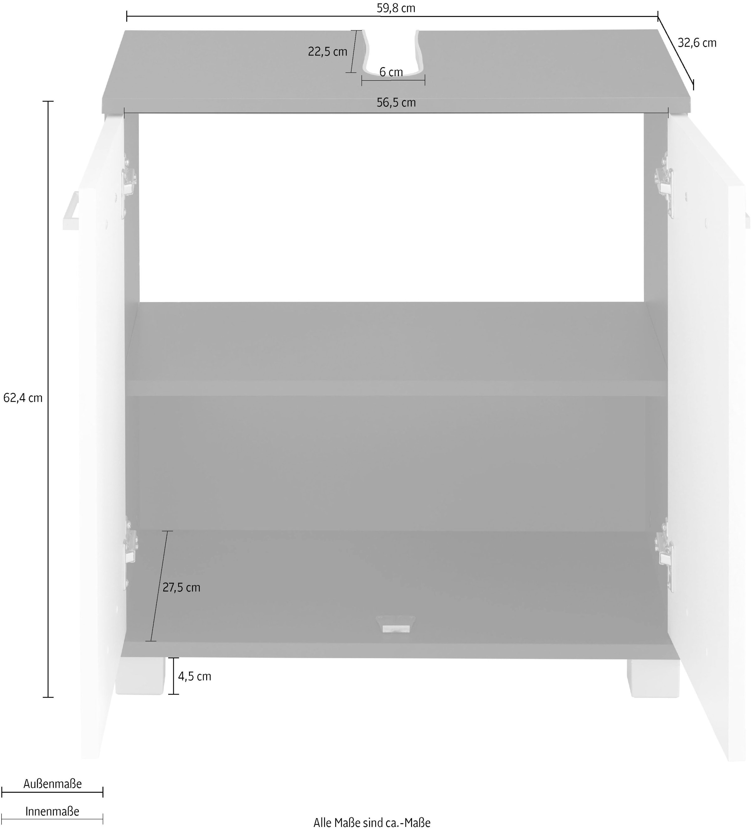 online cm, Badschrank Jelmoli-Versand Waschbeckenunterschrank Doppeltür, bestellen | Schildmeyer 59,8/62,4 Zwischenboden Breite/Höhe: mit »Mobes«,