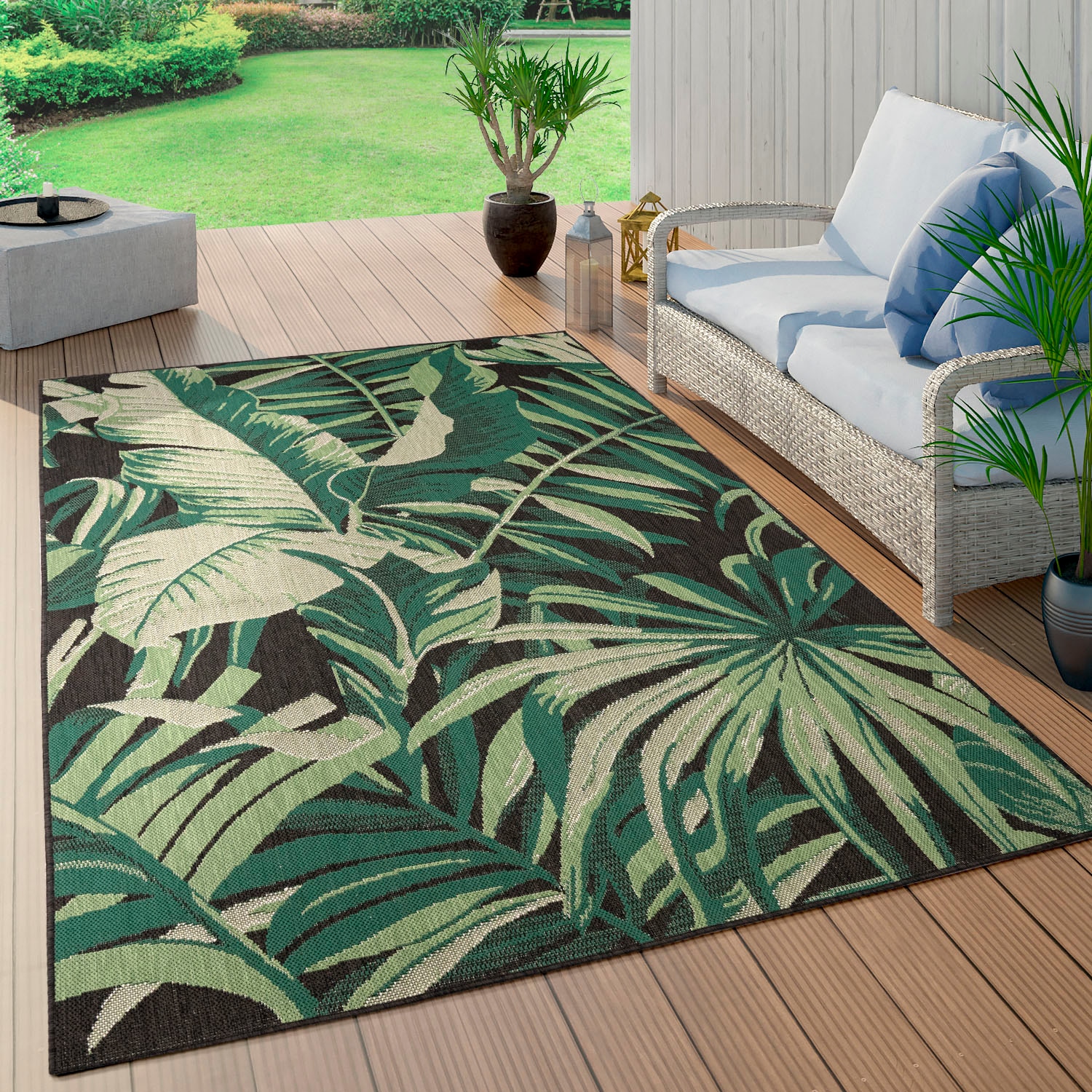 Paco Home Teppich online Motiv 551«, Outdoor | rechteckig, »Ostende Flachgewebe, bestellen Palmenblätter, und In- geeignet Jelmoli-Versand