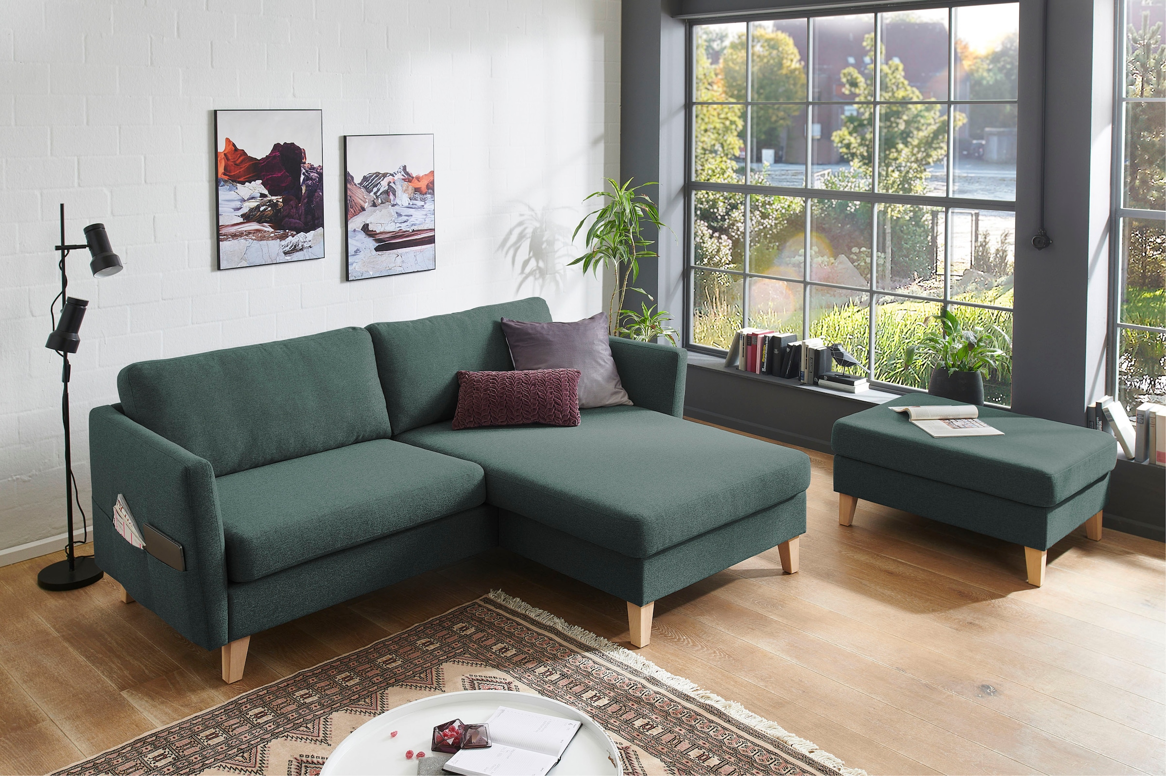 ATLANTIC home collection Hocker »Mailo«, Masse (BxTxH): 88x69x45 cm, mit Massivholzfüssen