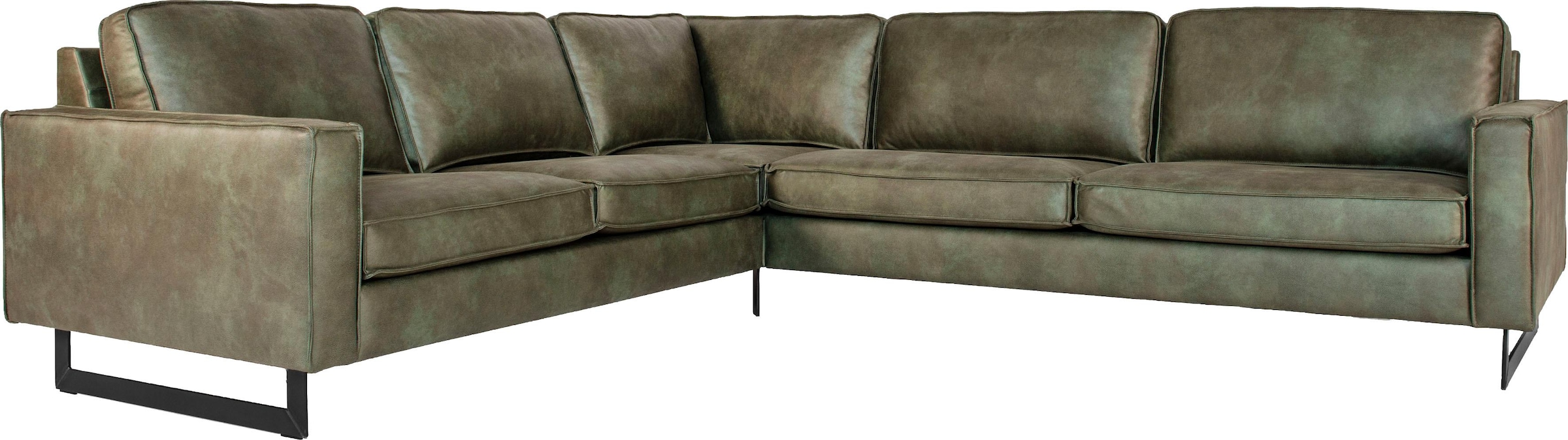 Places of Style Ecksofa »Pinto, XXL, 250/290 cm, langer Schenkel, Ottomane«, Cord, Chenille, Lederoptik, mit Keder, Metallfüsse, Wellenunterfederung