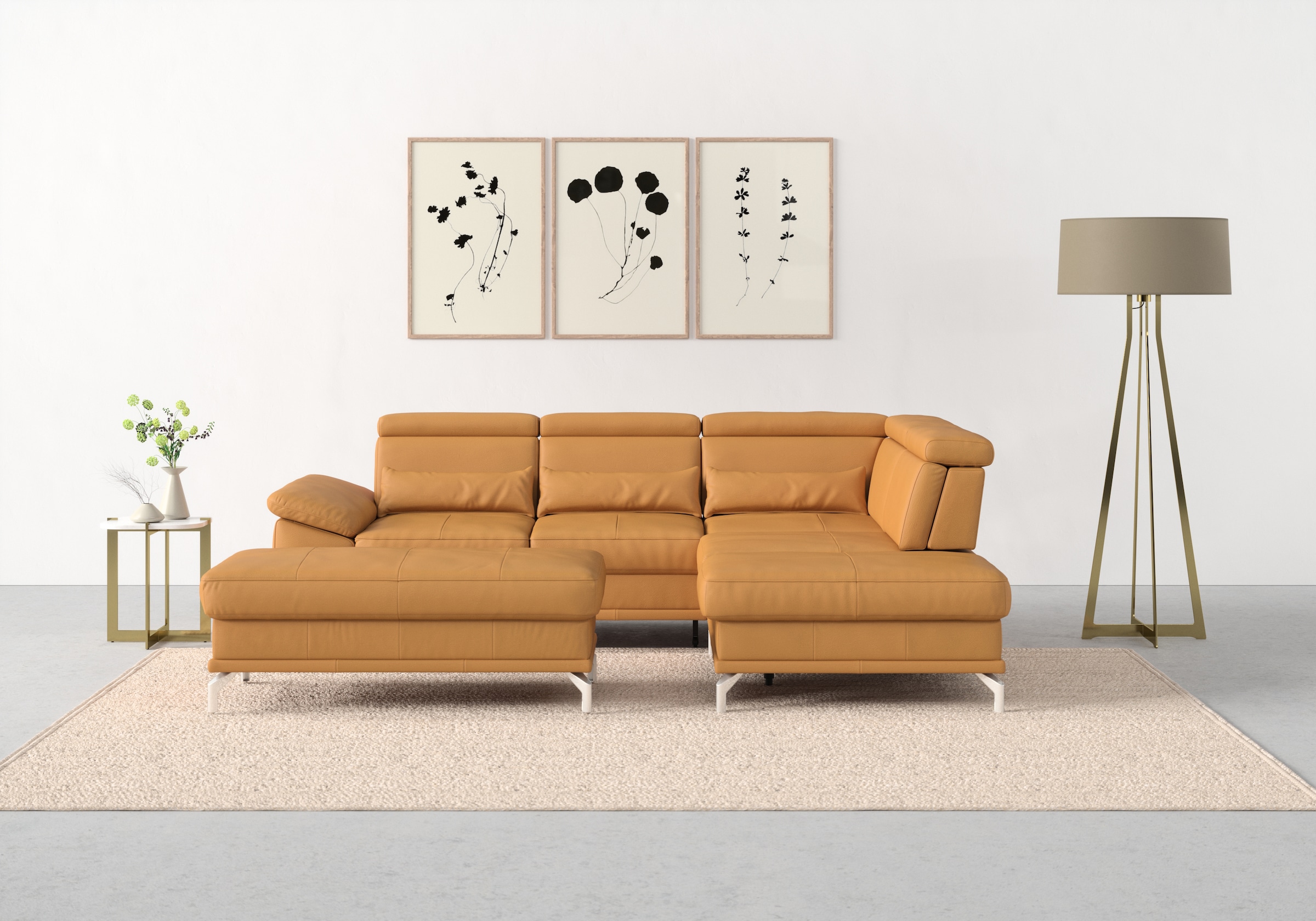 sit&more Ecksofa »Cabrio L-Form, mit Sitztiefenverstellung, Arm- und Kopfteilverstellung«, 3 Nierenkissen, Federkern, optional Bettfunktion und Stauraum