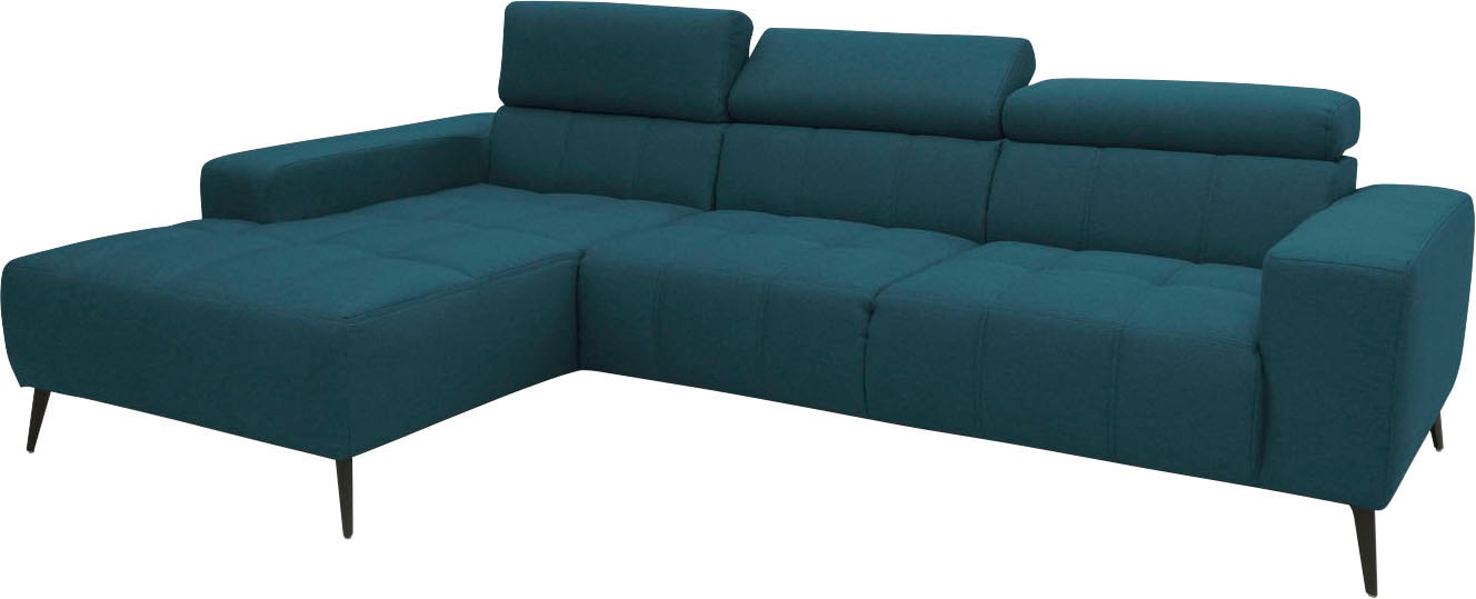 DOMO collection Ecksofa »Trento L-Form, mit Kufenfuss oder Einzelfuss«, wahlweise mit Kopfteilverstellung, Recamiere links/rechts bestellbar