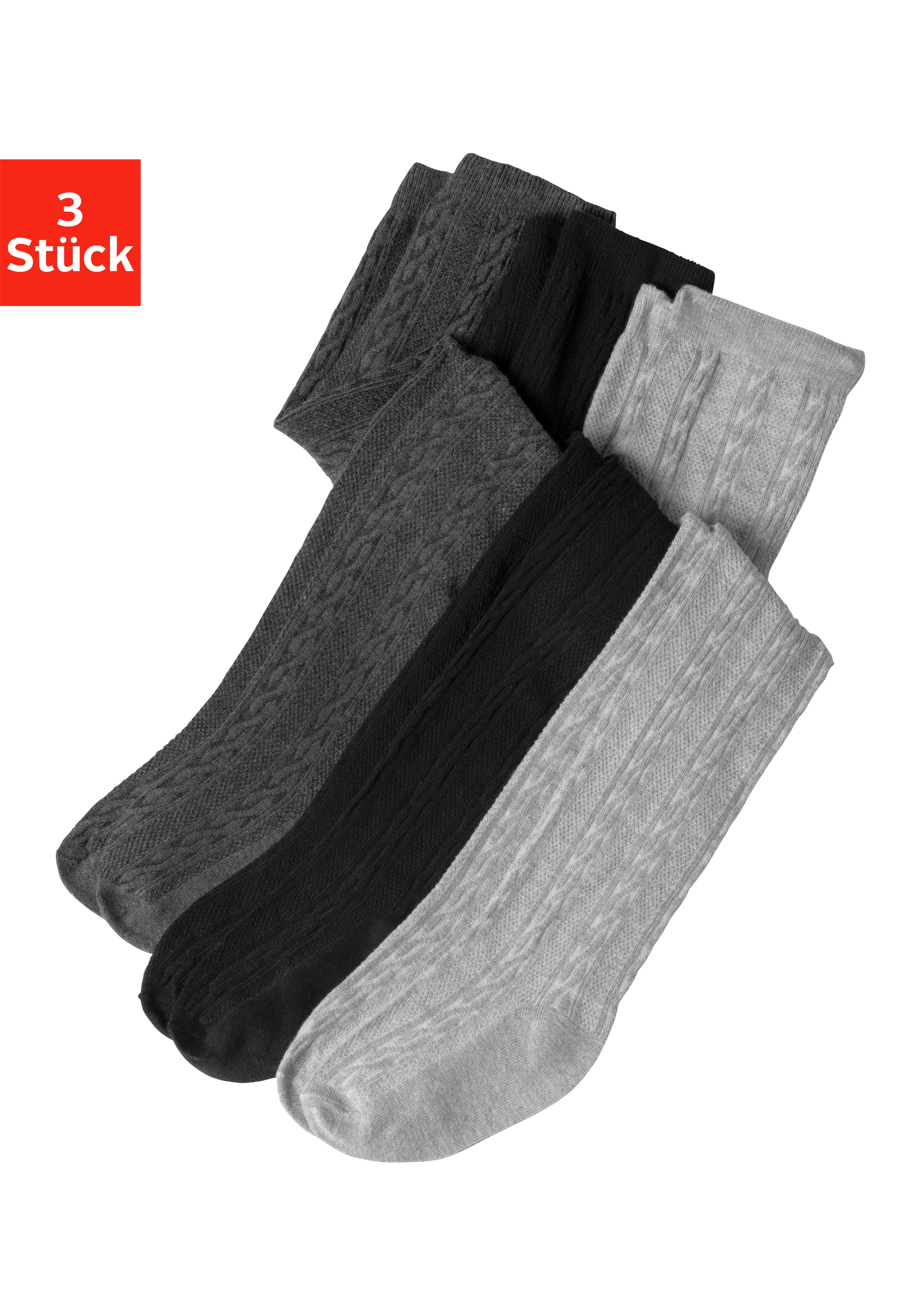 H.I.S Strumpfhose Packung, 3 Stk. tlg. mit Zopfmuster