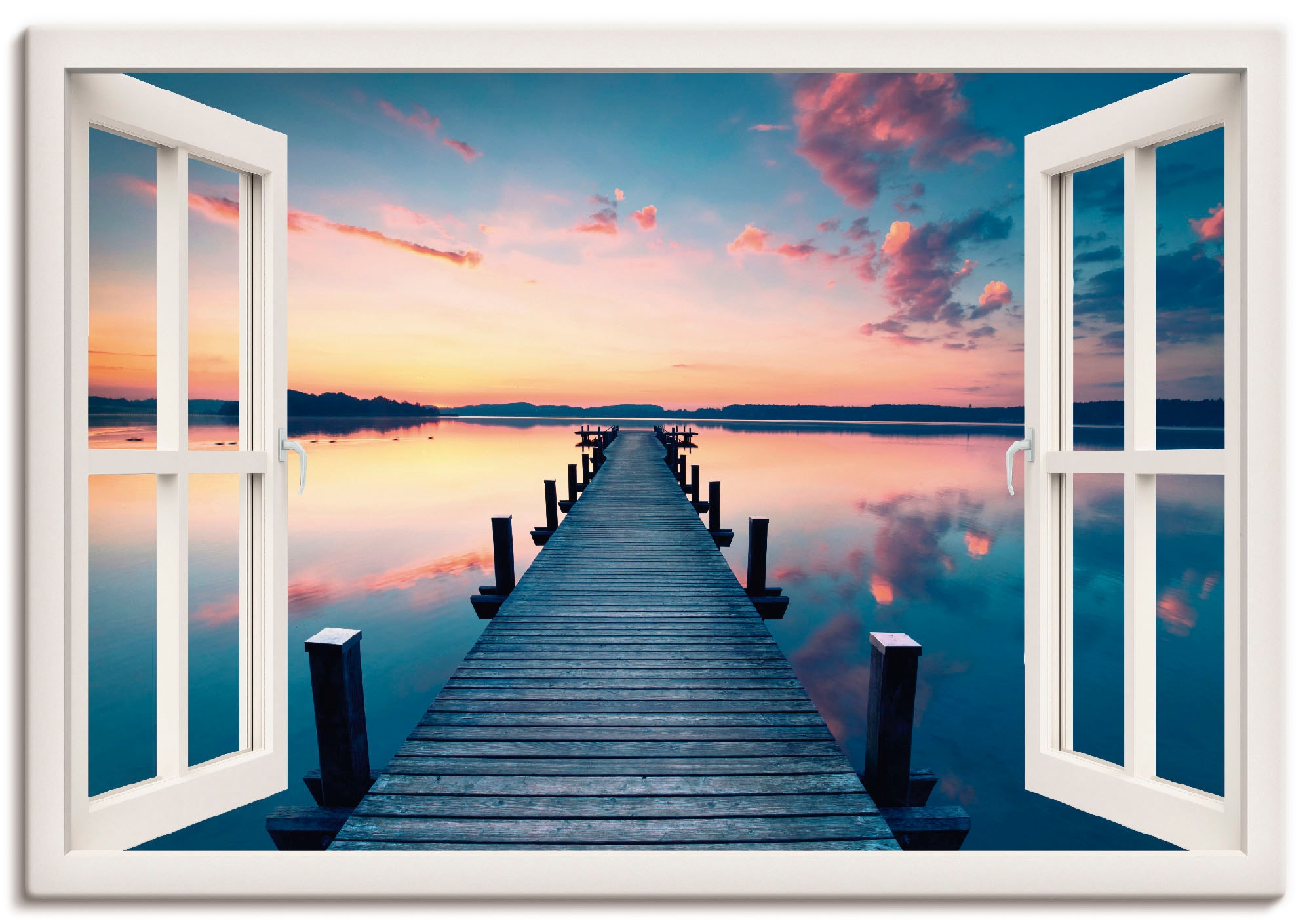 Artland Wandbild »Pier im Sonnenaufgang«, Fensterblick, (1 St.), als Leinwandbild, Poster in verschied. Grössen