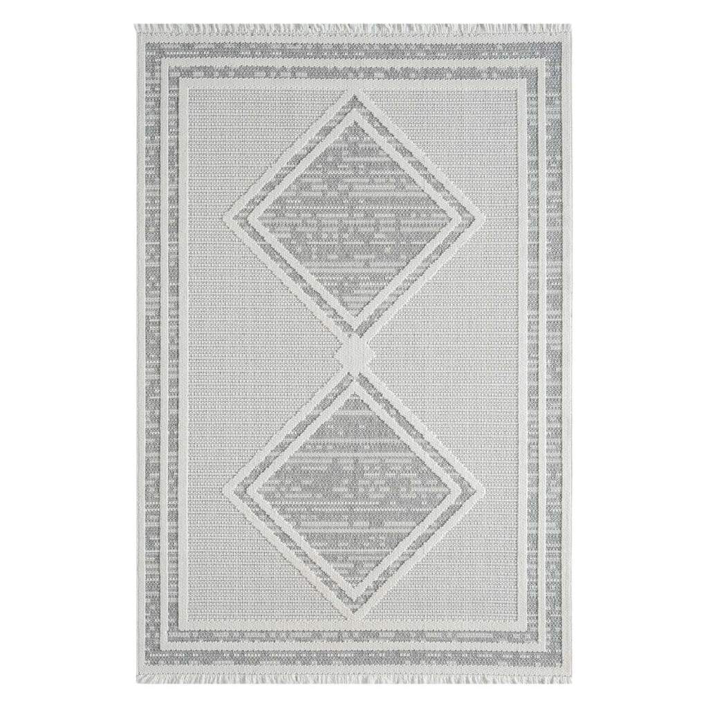 Carpet City Teppich »LINDO 8853«, rechteckig, 11 mm Höhe, Kurzflor, Hochtief-Muster/ 3D-Effekt, Fransen, Boho-Stil, Wohnzimmer