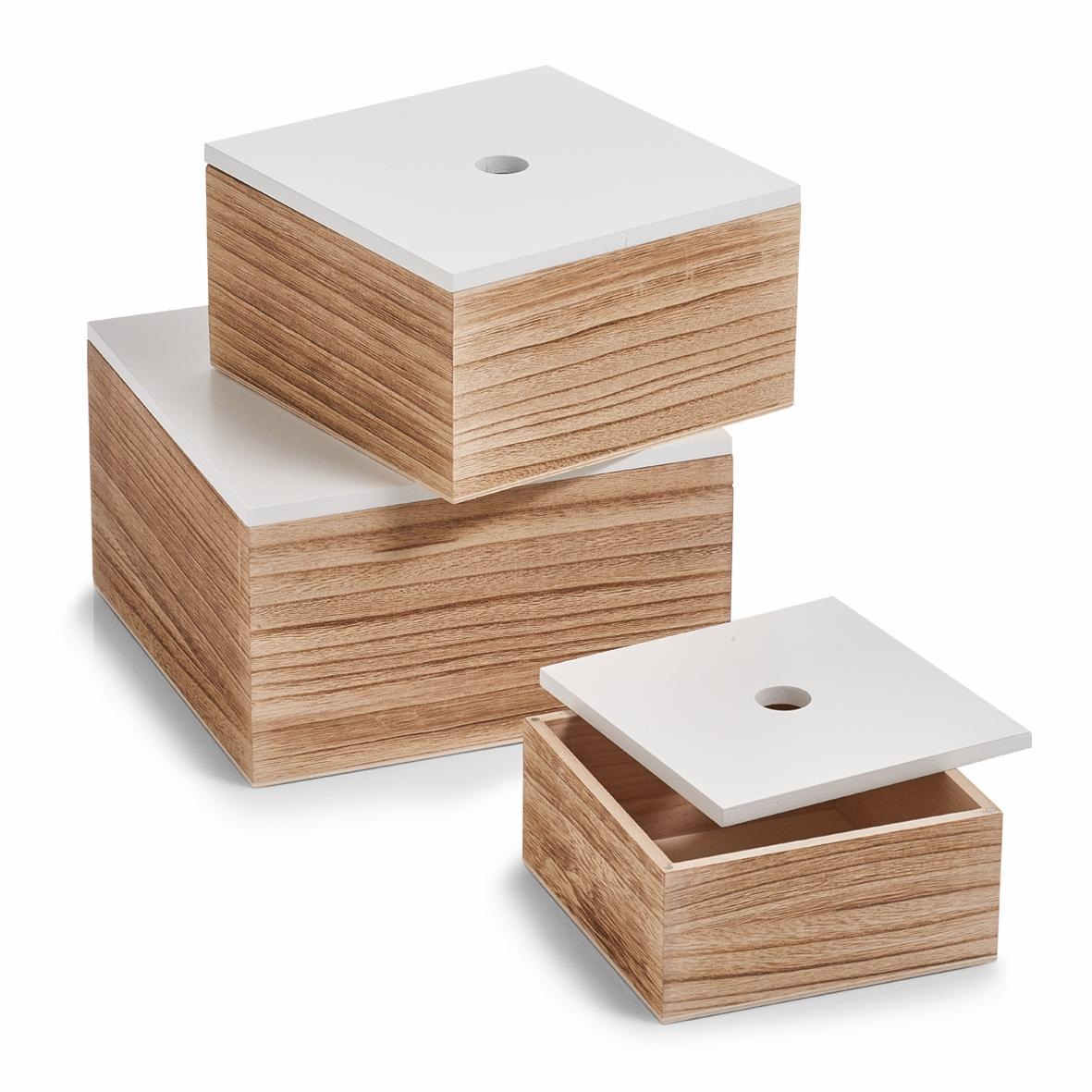 Zeller Present Aufbewahrungsbox 3er Set, Holz, weiss/natur