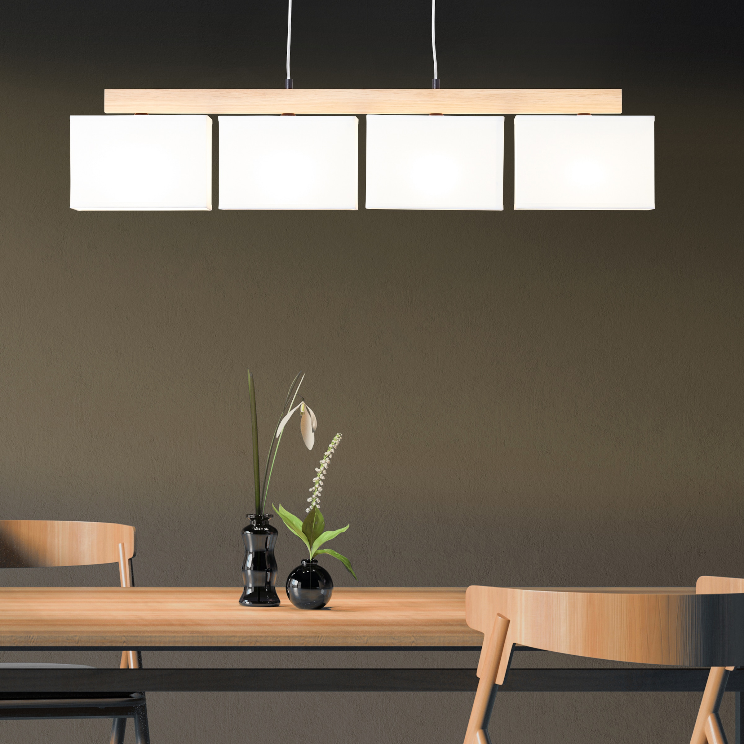 Brilliant Pendelleuchte »Rayan«, 4 flammig, Leuchtmittel E27 | ohne Leuchtmittel, Stoffschirme, H 113 cm, B 95 cm, 4 x E27, eiche geölt/weiss