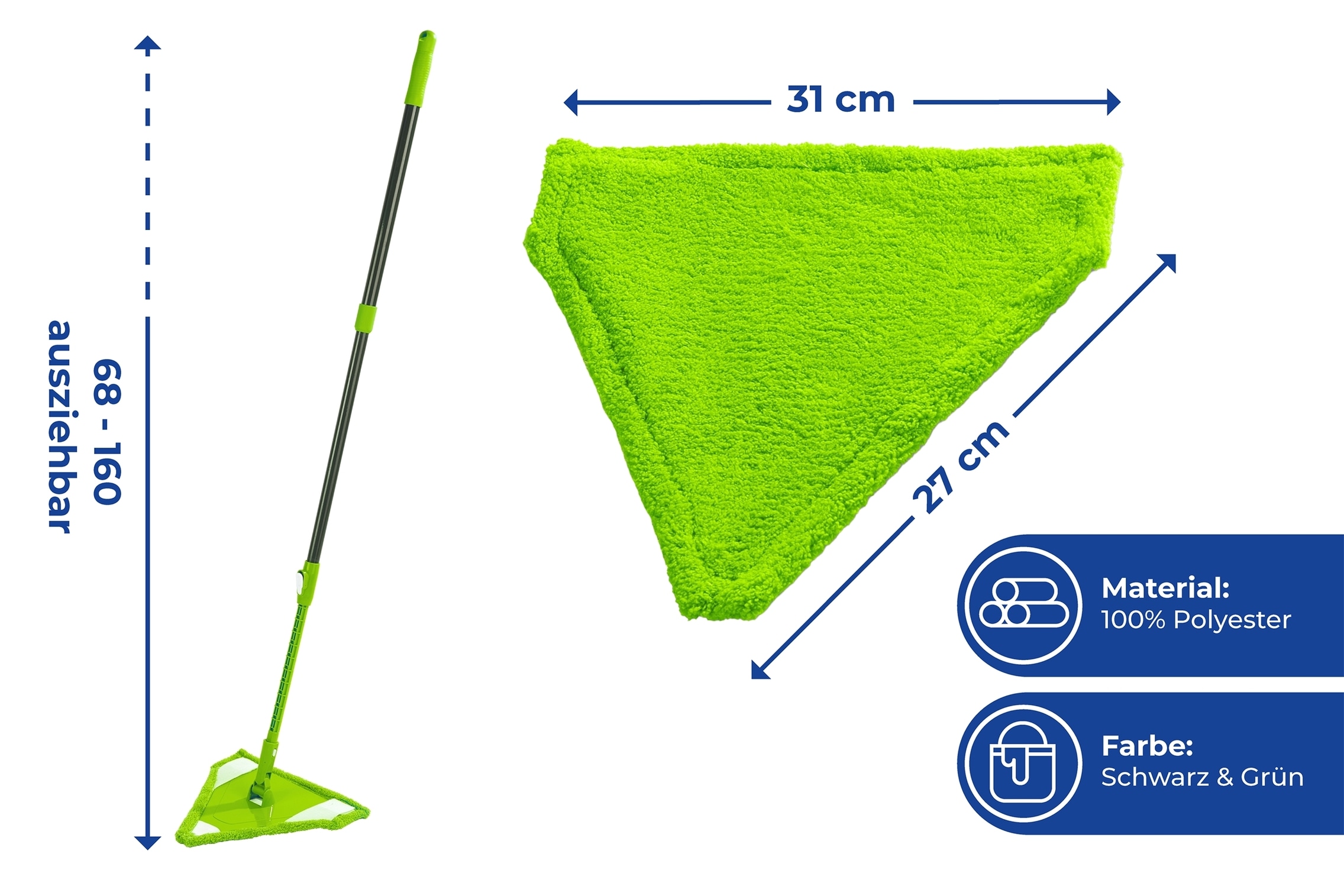 Maximex Bodenwischer-Set »Modell Triangel«, (Set), flacher Wischmopp, Mikrofaser, zur Reinigung von Ecken & Nischen