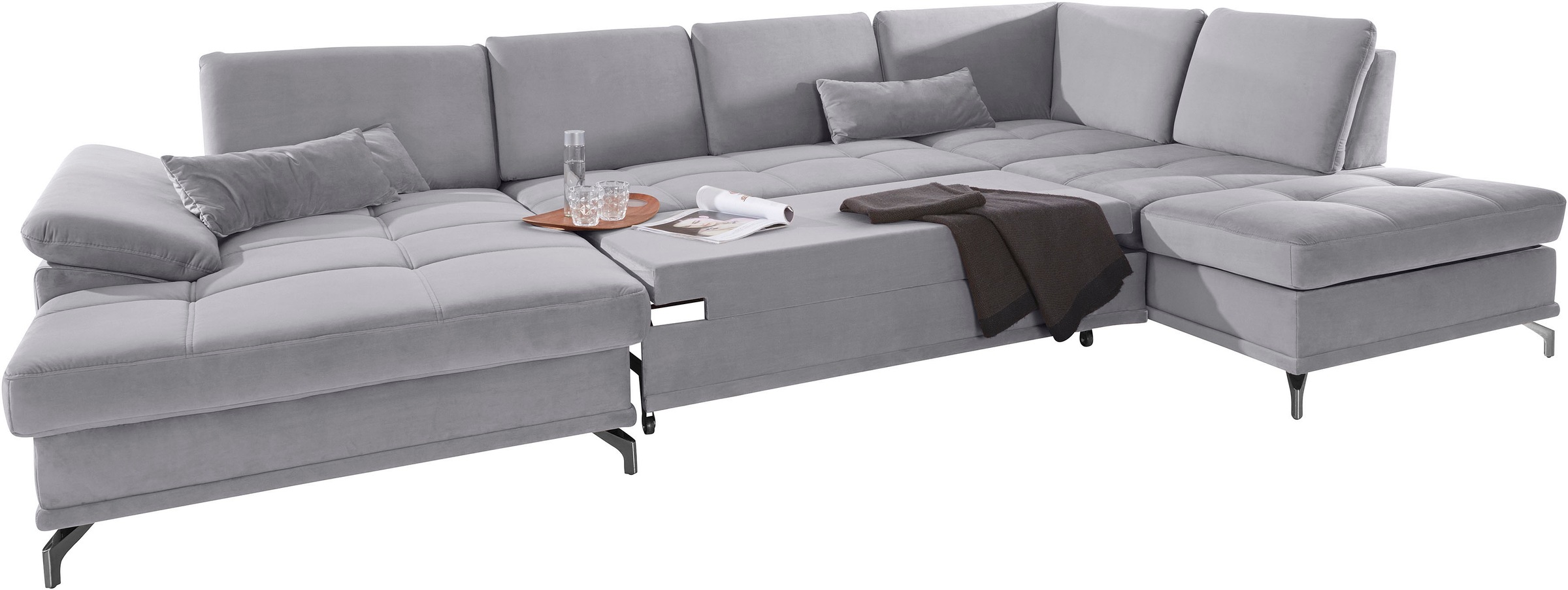 Places of Style Wohnlandschaft »Costello U-Form, mit Sitztiefenverstellung, Armteilverstellung und«, 3 Nierenkissen, optional Bettfunktion und Bettkasten
