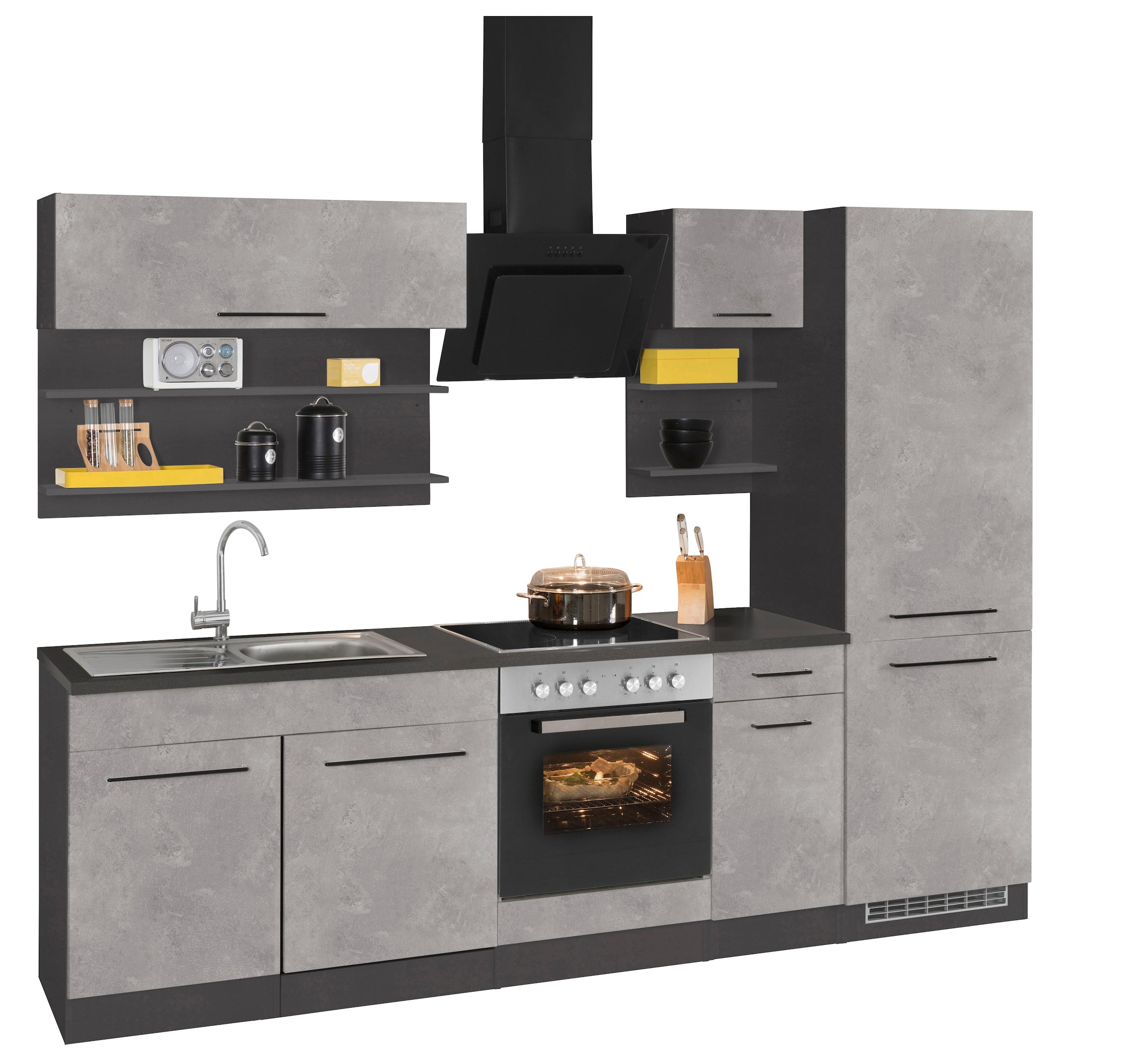 KOCHSTATION Küchenzeile »KS-Tulsa«, ohne E-Geräte, Breite 270 cm, schwarze Metallgriffe, MDF Fronten