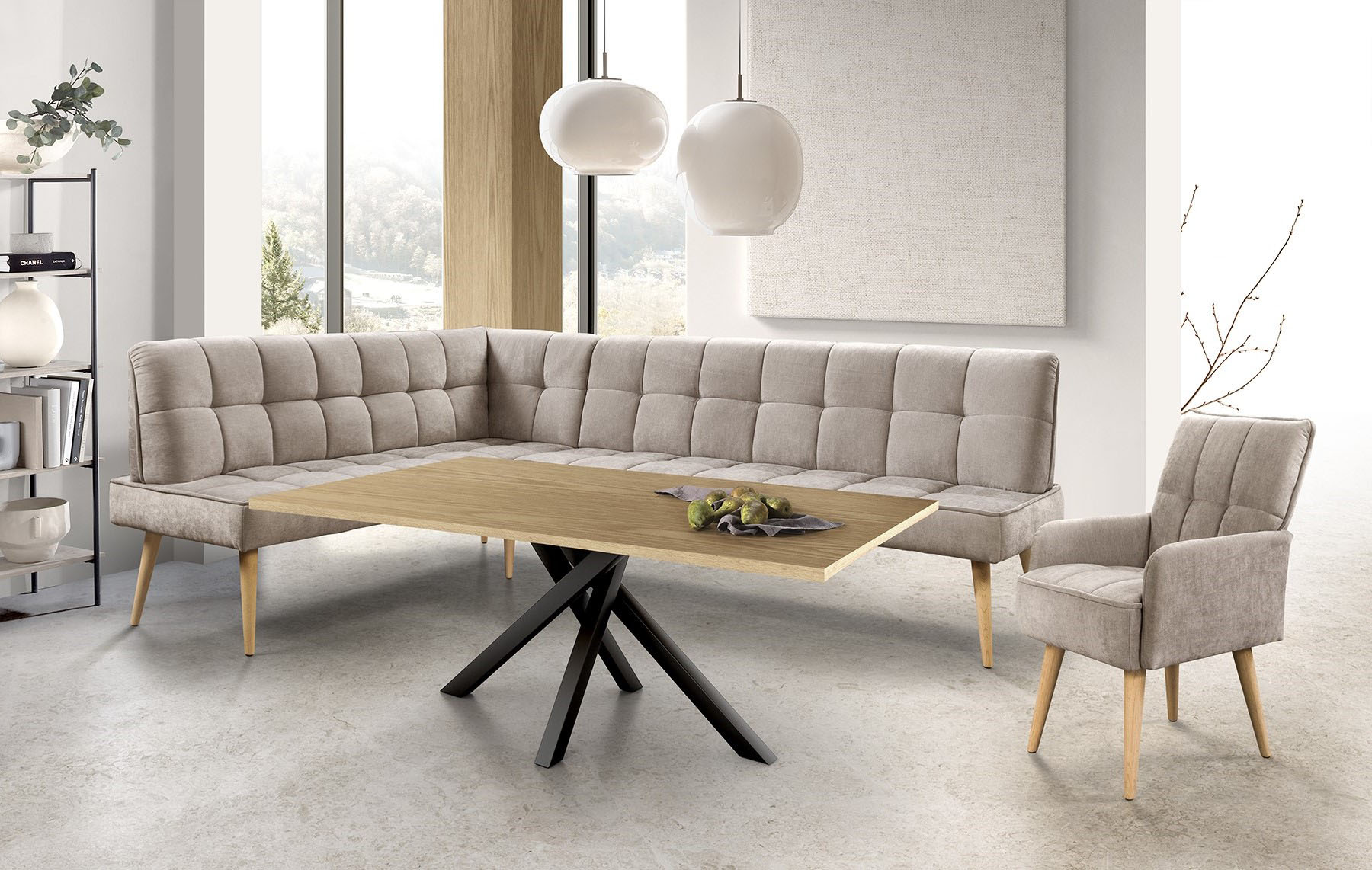 exxpo - sofa fashion Eckbank "Latte" moderne Sitz- und Rückensteppung, bequem und elegant, hoher Holzfuss