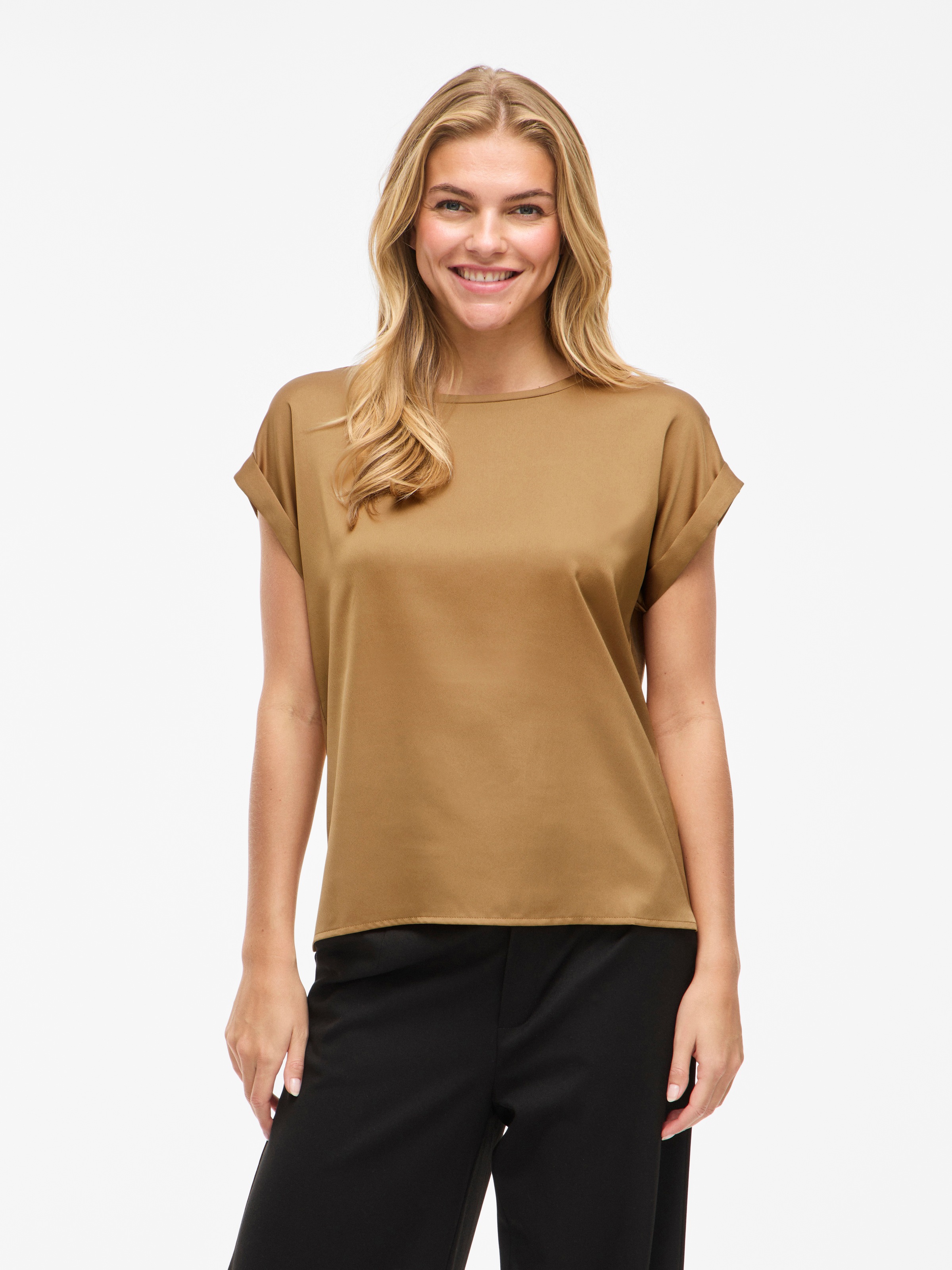 Vila Kurzarmshirt »VIELLETTE S/S SATIN TOP - NOOS« Satin Optik