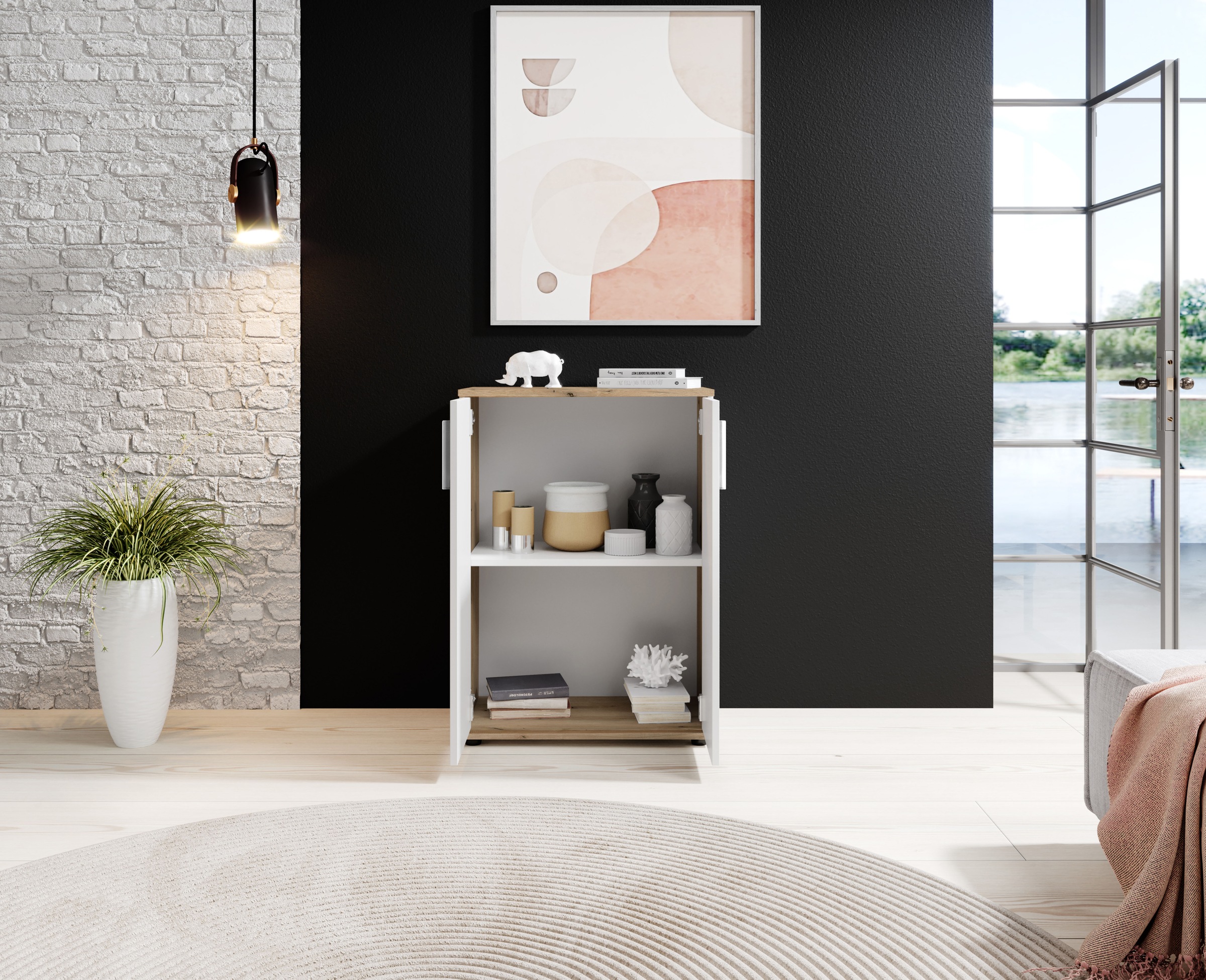 HBZ Kommode »BC-Drift-2, Mehrzweckschrank Stellmass BxHxT 60x84x35 cm«, (1 St.), Schrank mit 2 Türen und 1 Einlegeboden