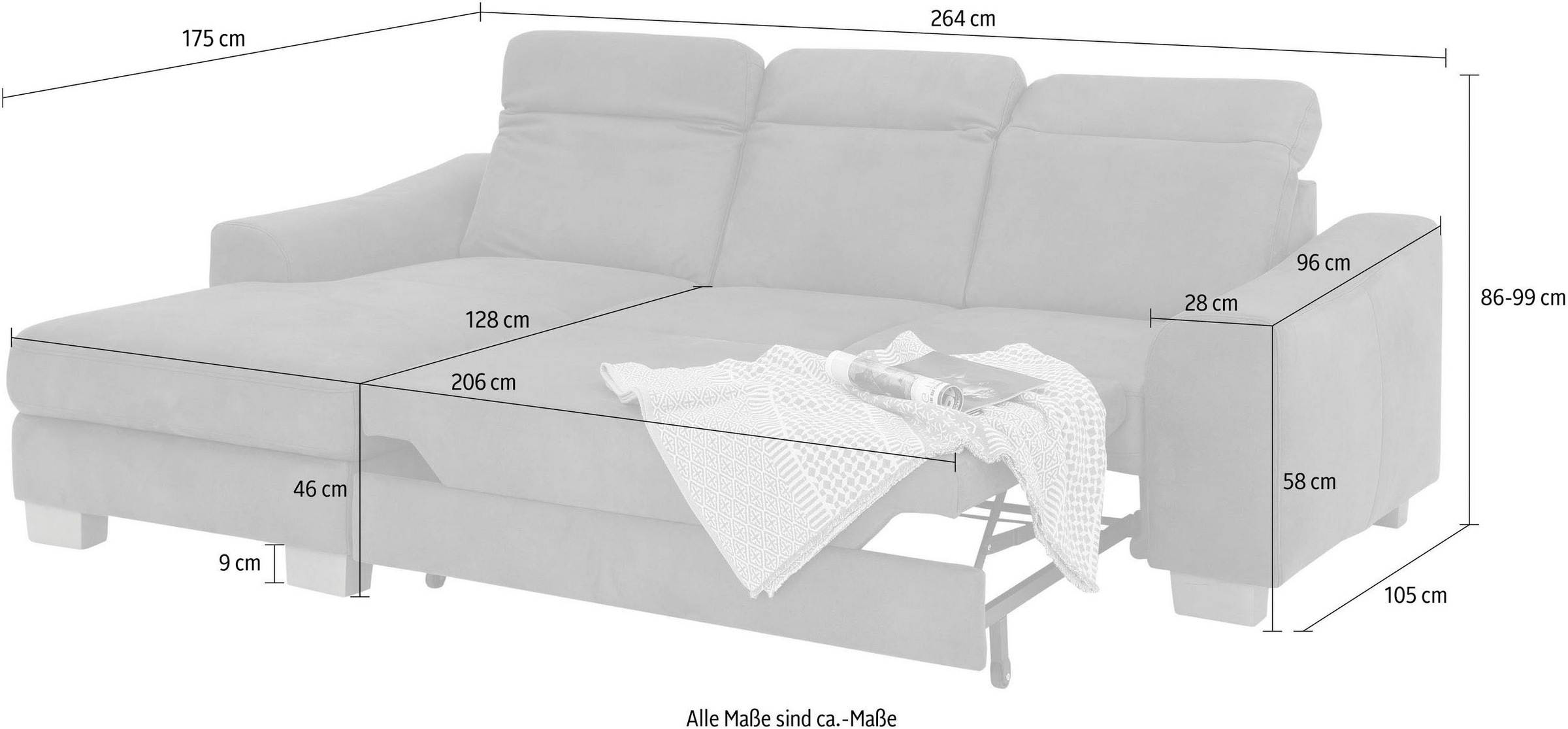 Home affaire Ecksofa »Dundee L-Form«, wahlweise mit Kopfteilverstellung und zusätzlich mit Bettfunktion