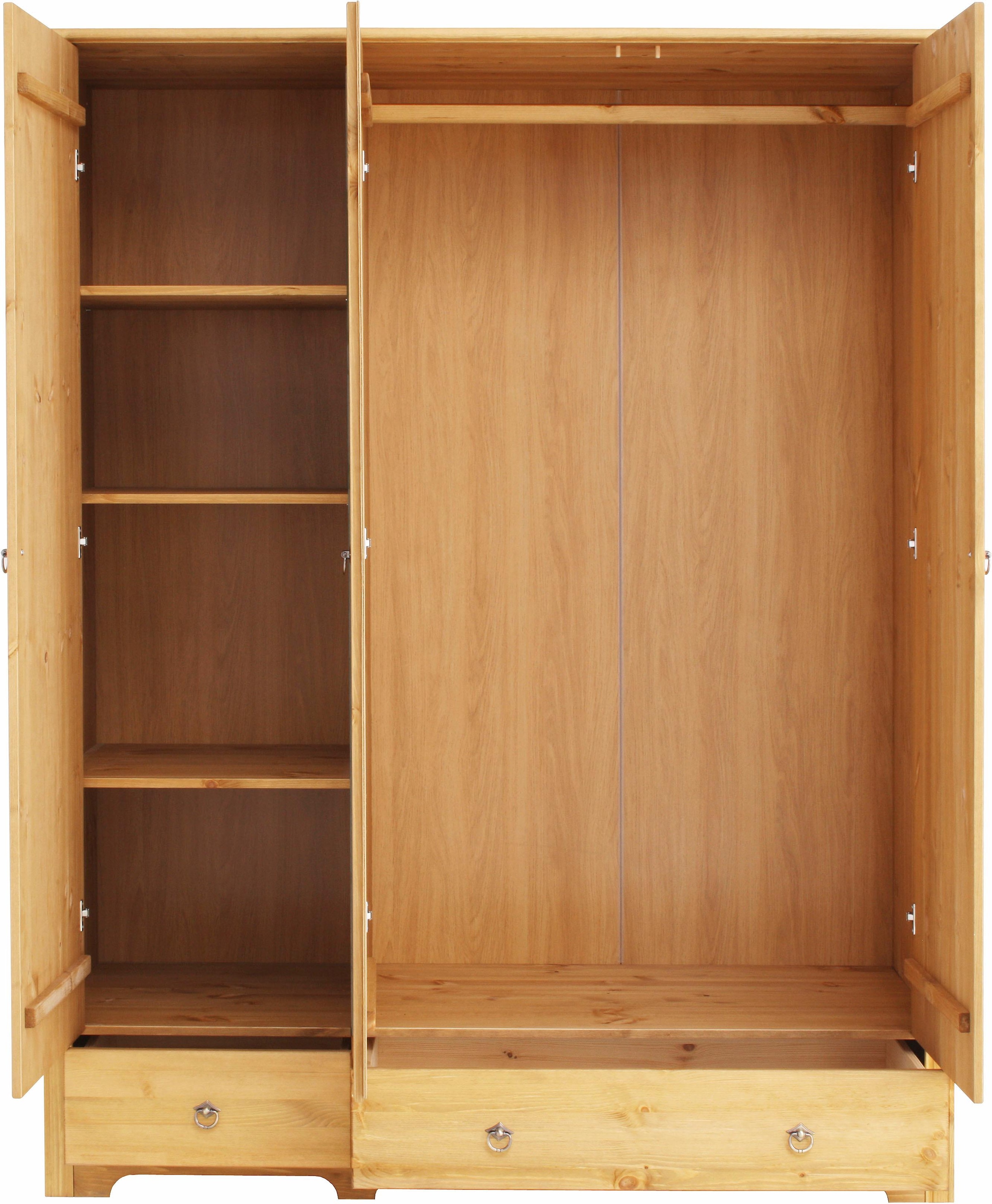 Home affaire Kleiderschrank »Hugo«, (3 Breiten: 106/200/245 cm H/T ca. 190/58 cm), aus massiver Kiefer im Landhausstil, mit Spiegel