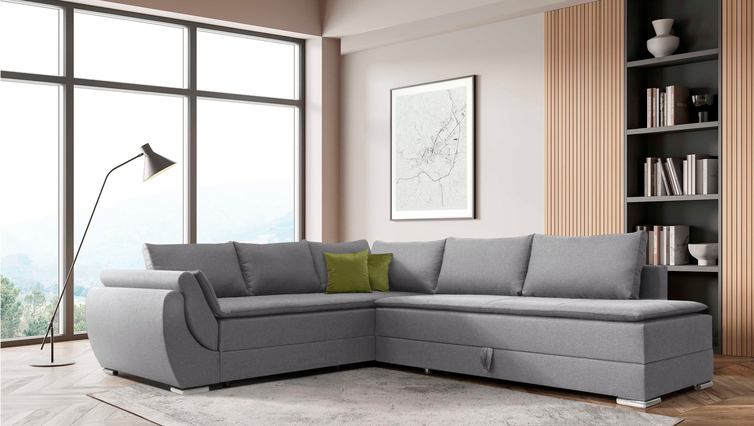 INOSIGN Ecksofa »Göteborg«, mit Boxspring-Bettfunktion und Bettkasten, Dauerschlaffunktion, Topper