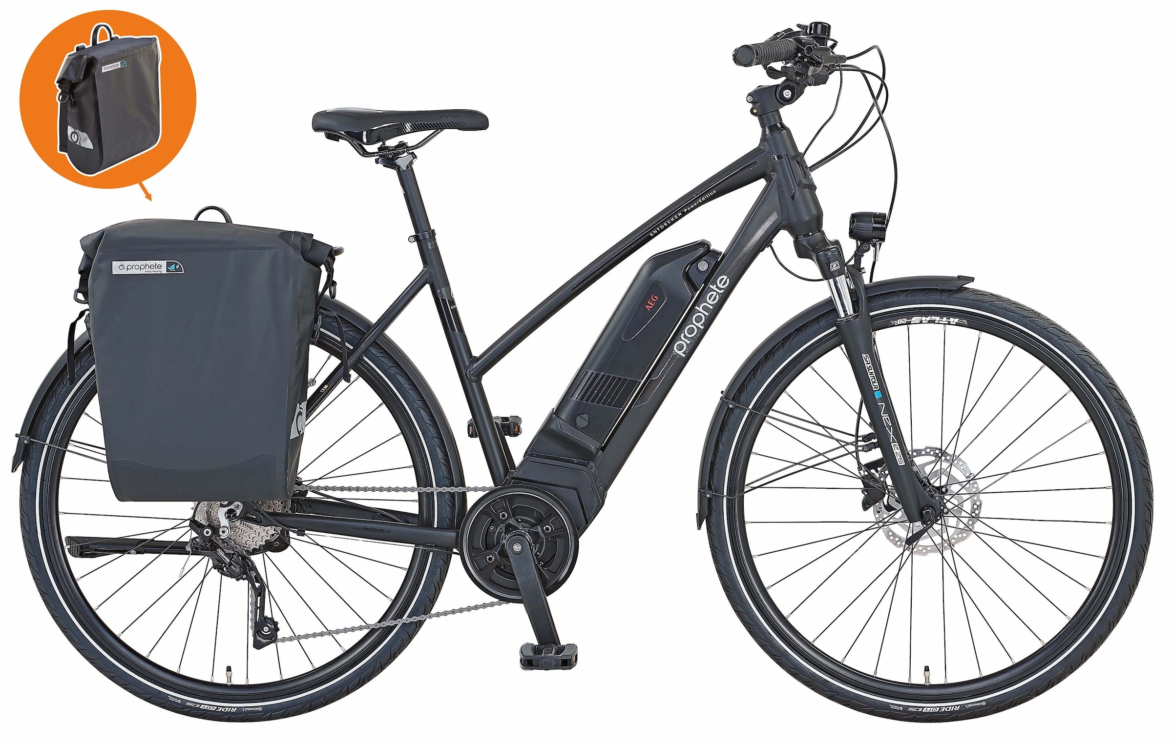 Prophete E-Bike »Entdecker PowerEdition«, 10 Gang, Shimano, Deore, Mittelmotor 250 W, (mit Seitentasche), Pedelec, Elektrofahrrad für Damen u. Herren