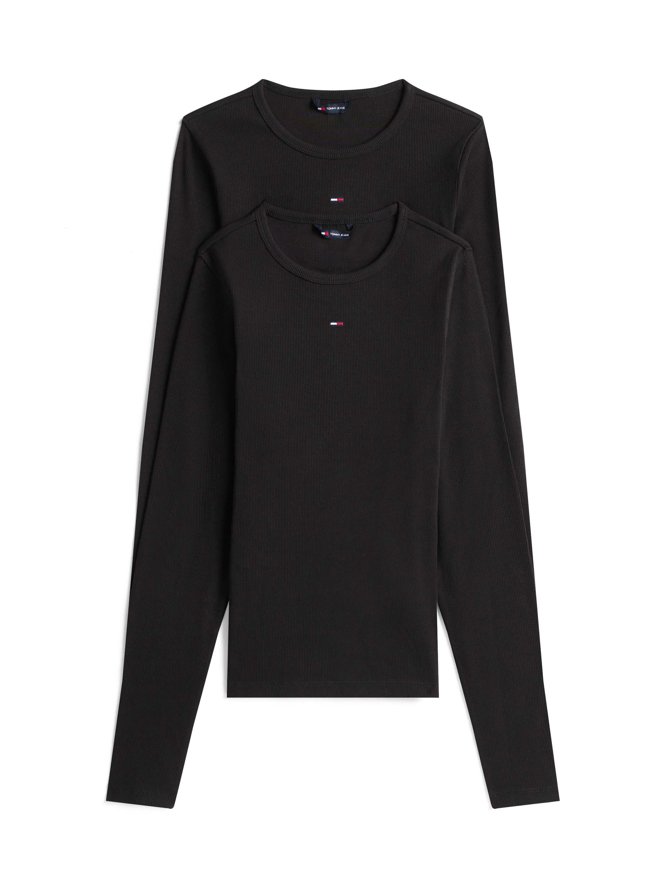 Tommy Jeans Langarmshirt "TJW 2PACK SLIM ESSENTIAL RIB LS" Packung, 2er-Pack, 2 Stk. in Rippoptik, mit Logostickerei