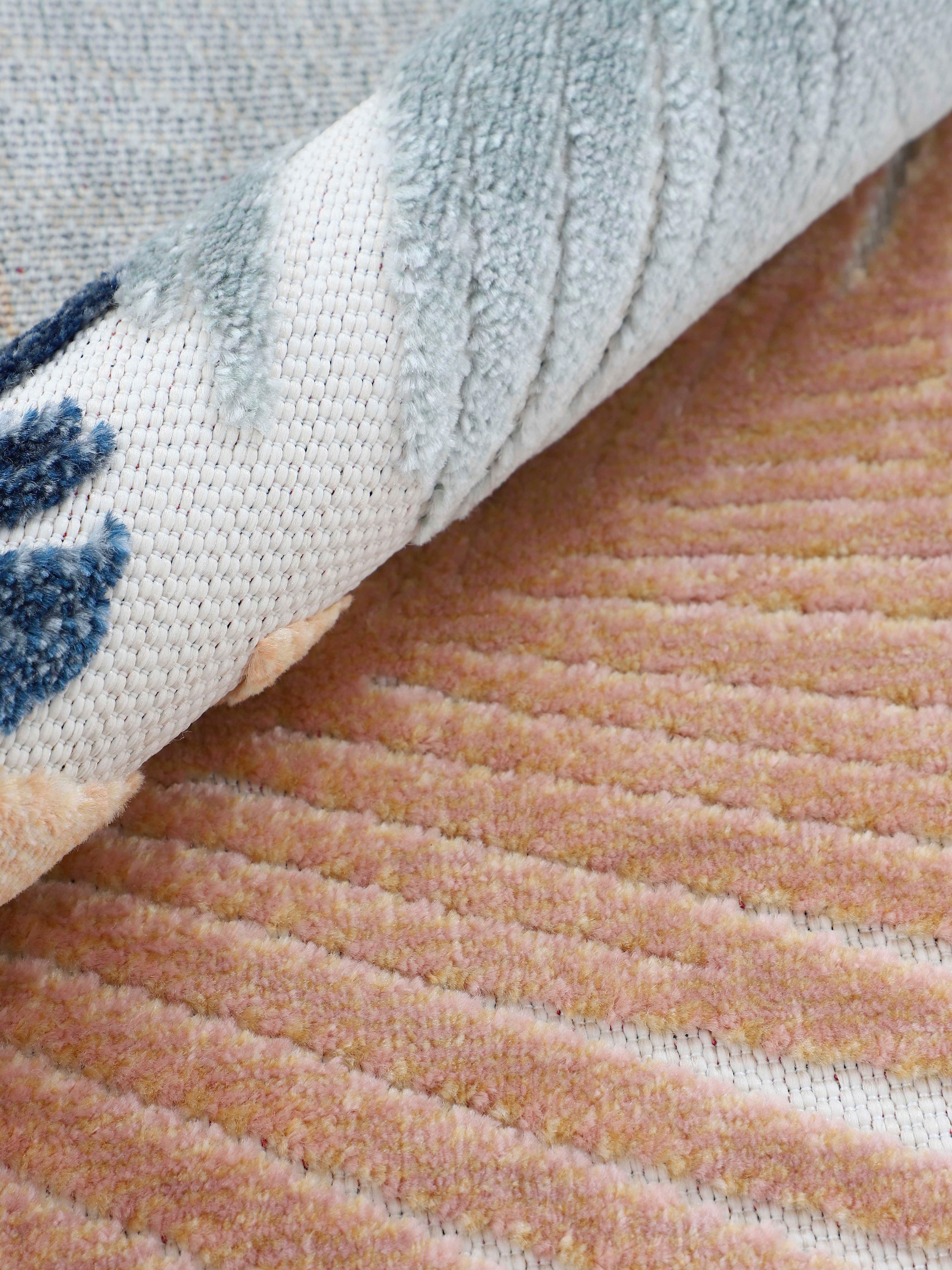 carpetfine Teppich »Deja 104«, rund, 4 mm Höhe, robustes Flachgewebe, Motiv- Floral Palmenblätter, Hoch-Tief Effekt