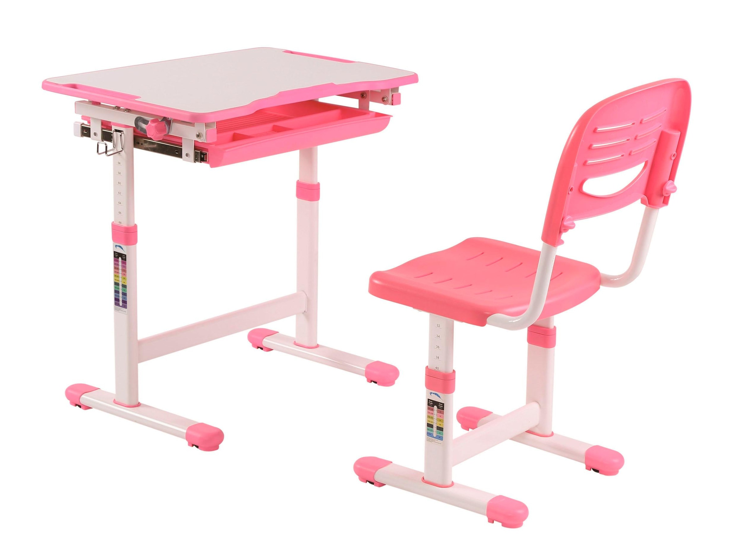 Vipack Kinderschreibtisch »Comfortline, mit Höhenverstellung inkl. Taschen- u. Becherhalter«, (Set, B/H/T ca. 70x54-76x47,4cm, verschiedene Farben, mit Griffelschublade), inkl. Stuhl und verstellbarer Schreibplatte, praktische Funktionen