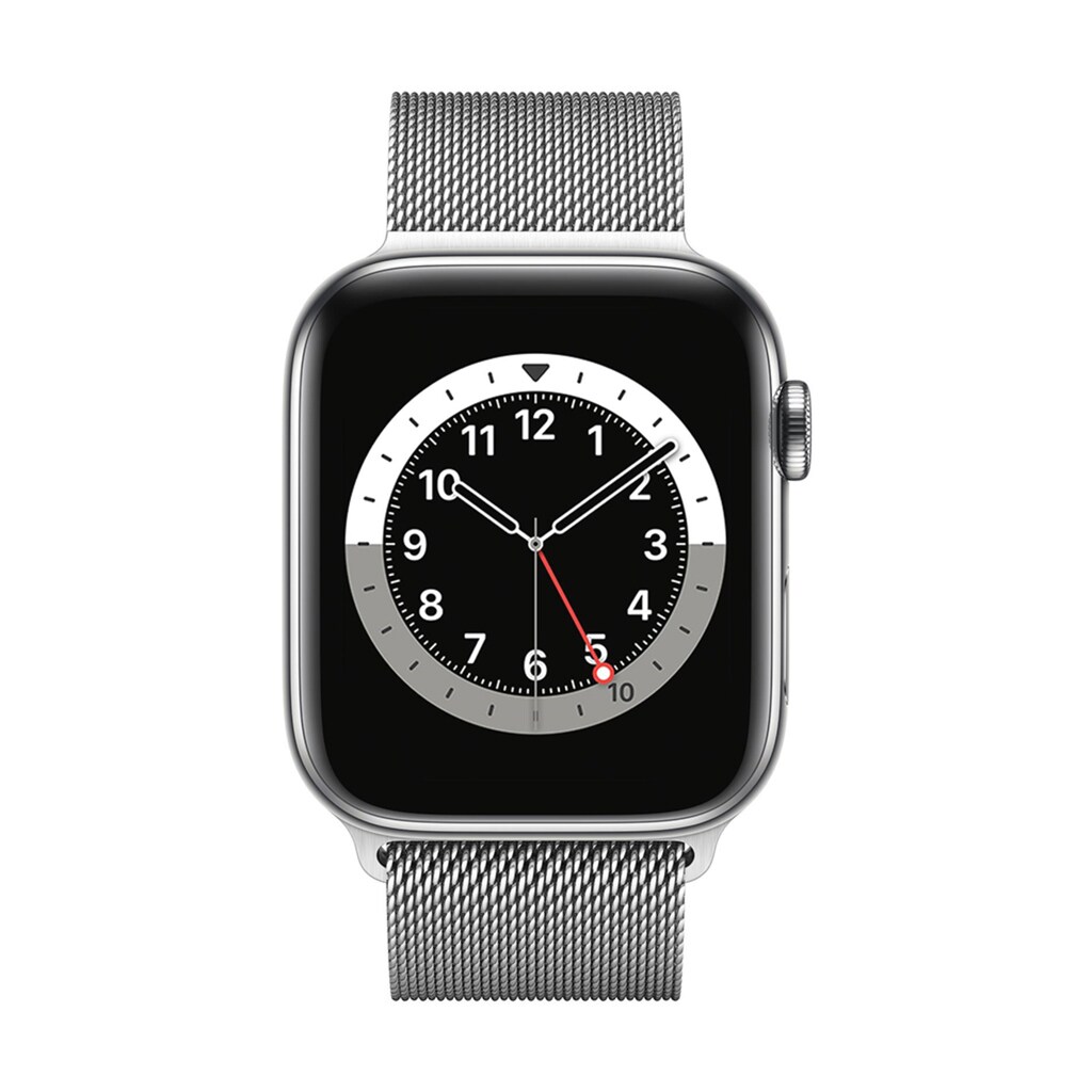 Apple Smartwatch »Serie 6, GPS, 44 mm Edelstahl-Gehäuse mit Milanaise-Armband«, (Watch OS)