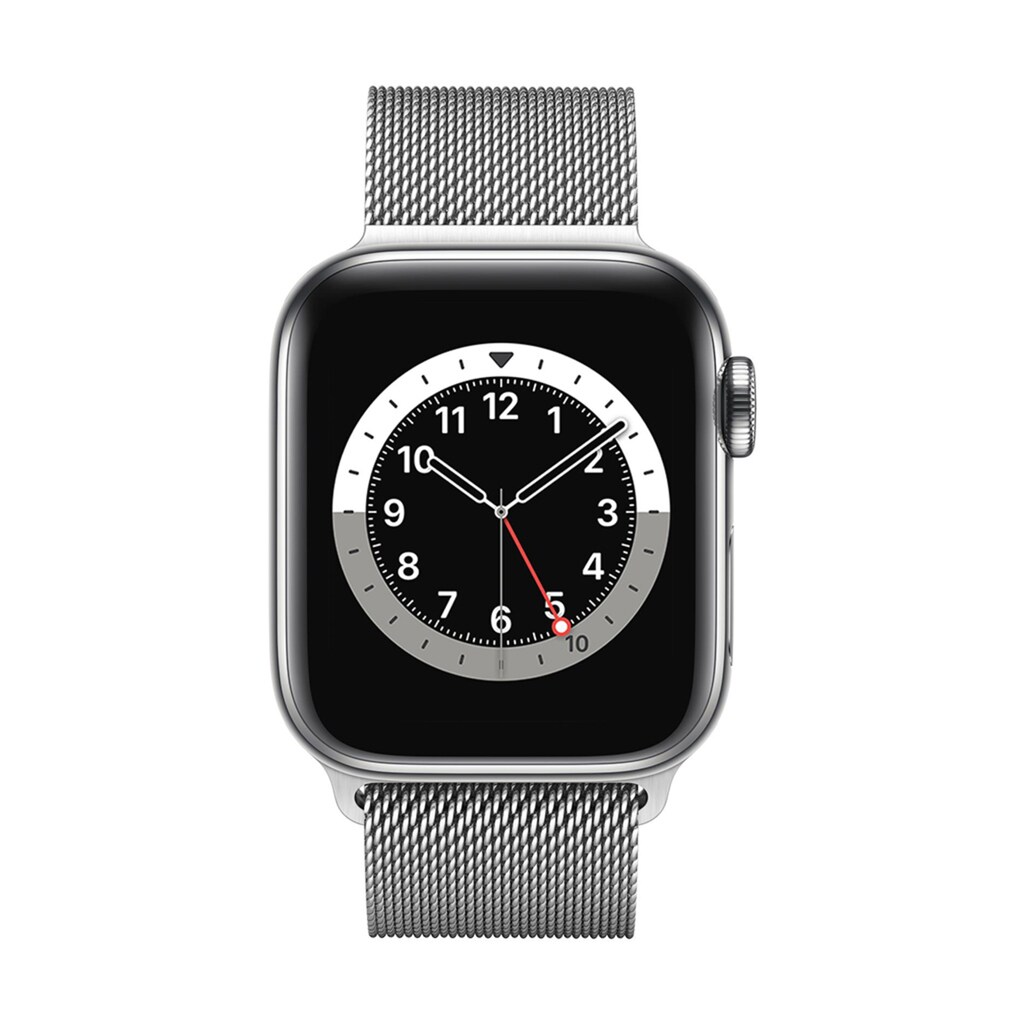 Apple Smartwatch »Serie 6, GPS Cellular, 40 mm Edelstahl-Gehäuse mit Sportarmband«, (Watch OS)