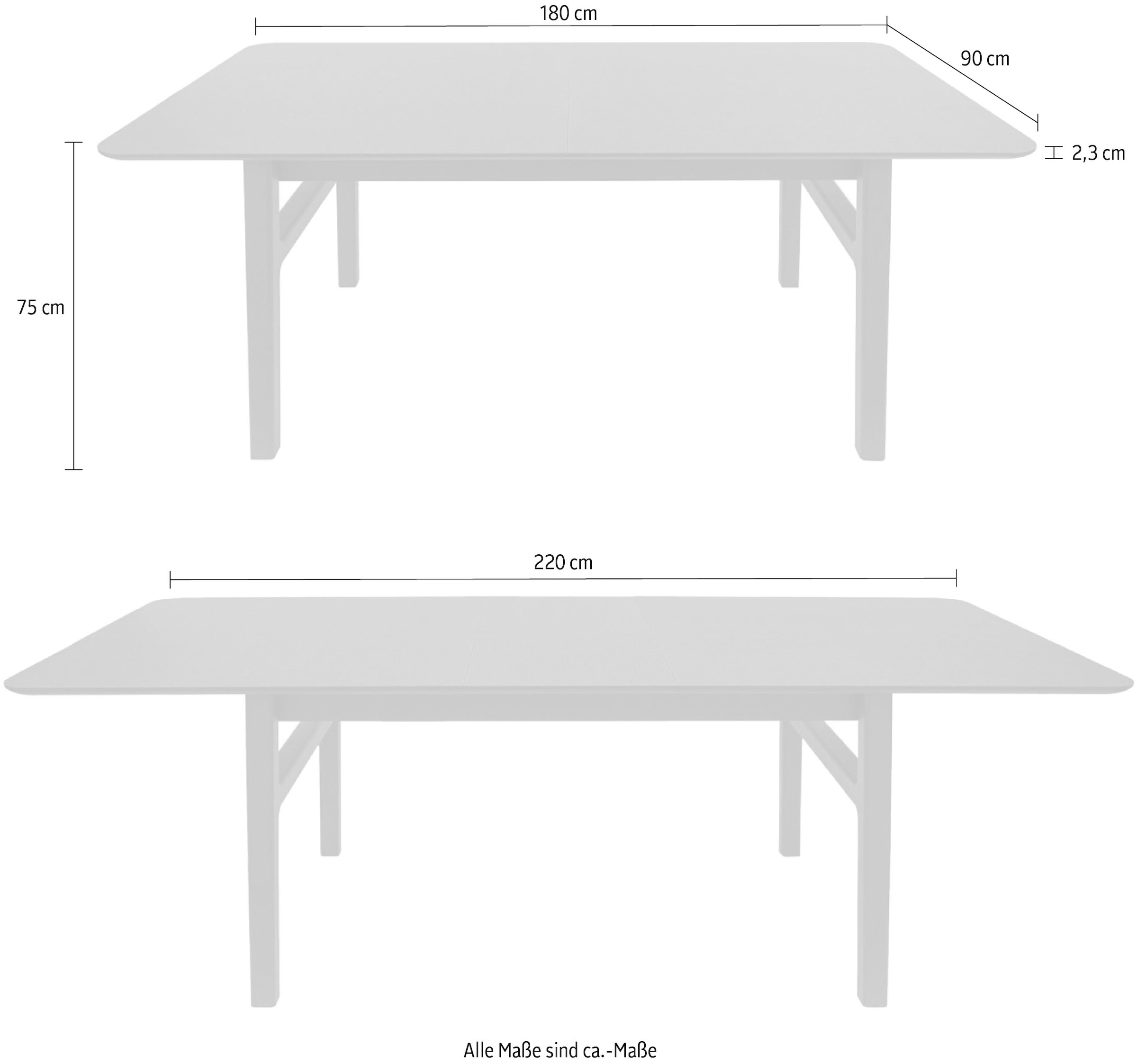 Woodman Esstisch »Curved«, Scandi Design, Breite 180 cm, ausziehbar auf 220 cm, FSC®-zertifiziert