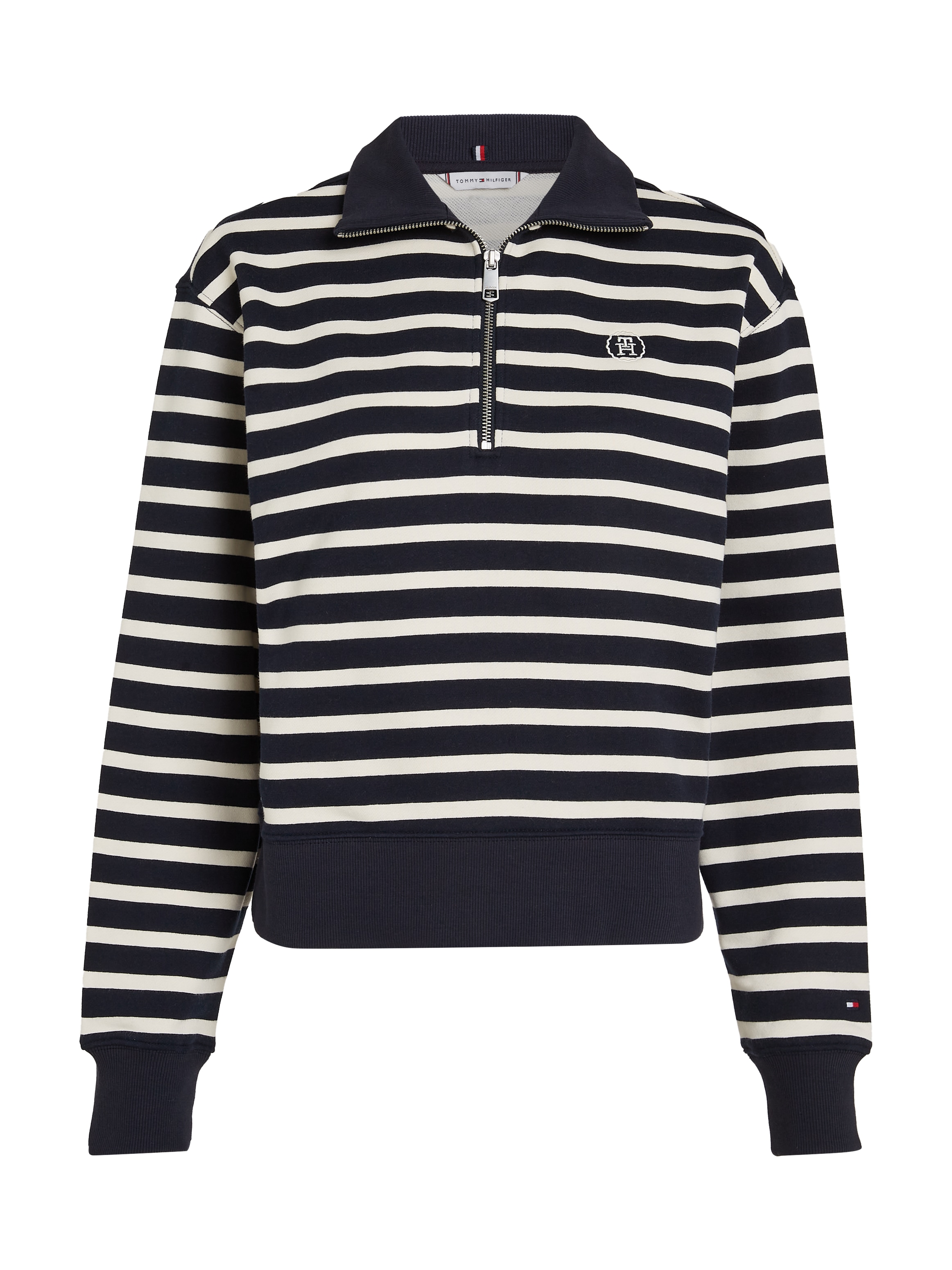 Tommy Hilfiger Sweater »SMD BRETON STRIPE 1/2 ZIP HWK«, Polokragen mit Reissverschlusss, gestreift, Logostickerei