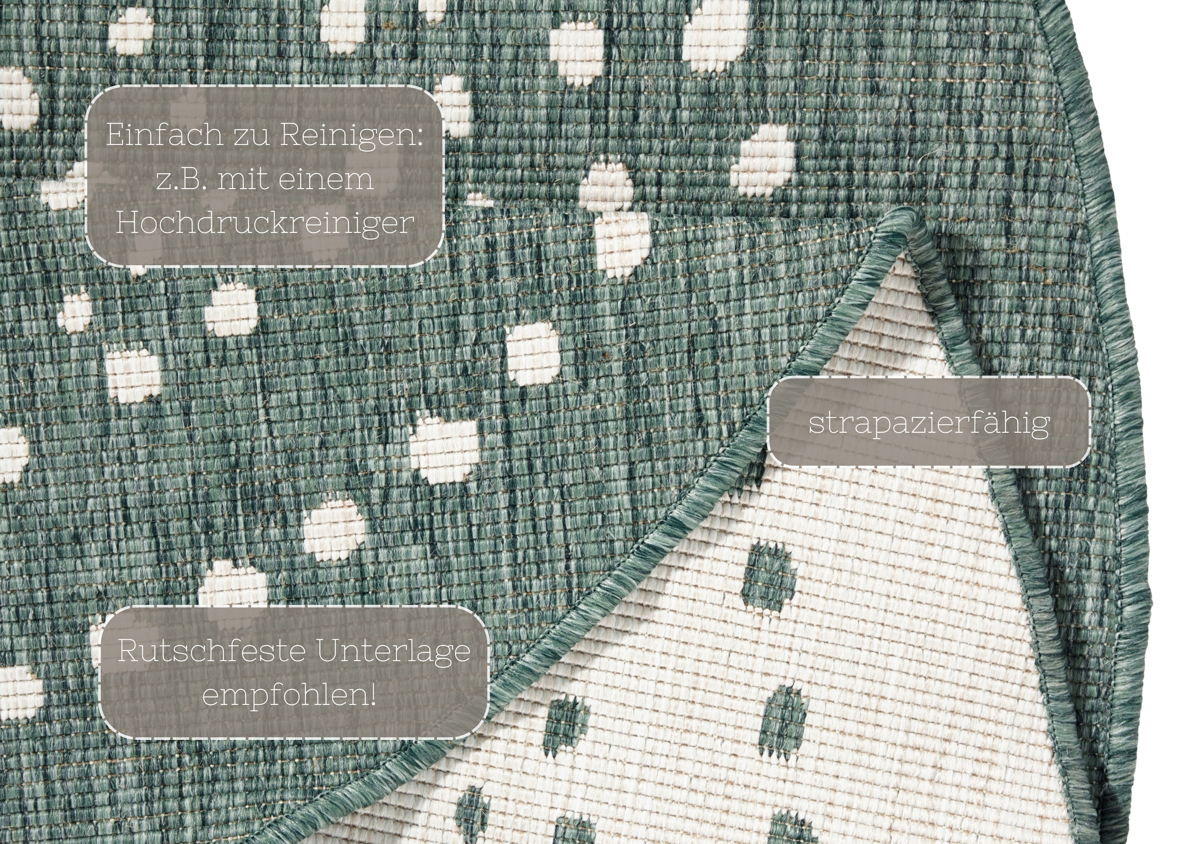 NORTHRUGS Teppich »Bali Wendeteppich«, rund, 5 mm Höhe, In-& Outdoor, Wetterfest, Balkon, Garten, Wohnzimmer, Wasserfest