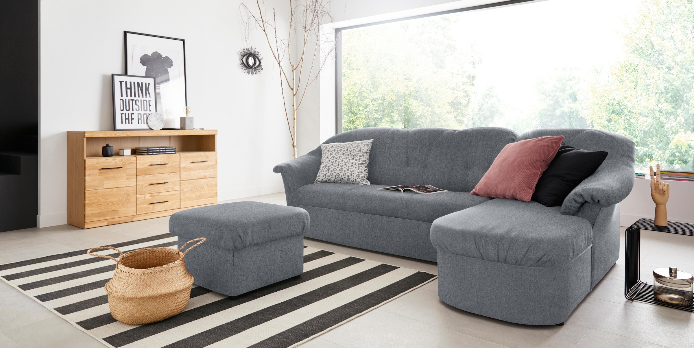 DOMO collection Ecksofa »Pegnitz, elegante Rückensteppung, kompakte Stellmasse 238/141cm, L-Form«, wahlweise mit Bettfunktion