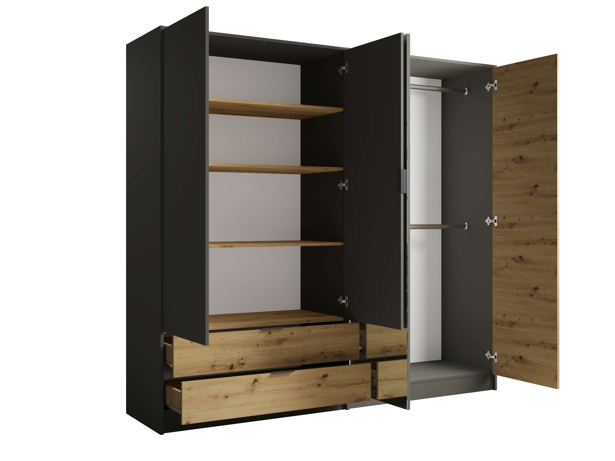 Home affaire Kleiderschrank »Kleiderschrank Loreto mit Schubkästen und Spiegel, B/T/H 220/54/202 cm«, Schrank mit Drehtüren und Schubladen, Spiegel und MDF-Lamellen