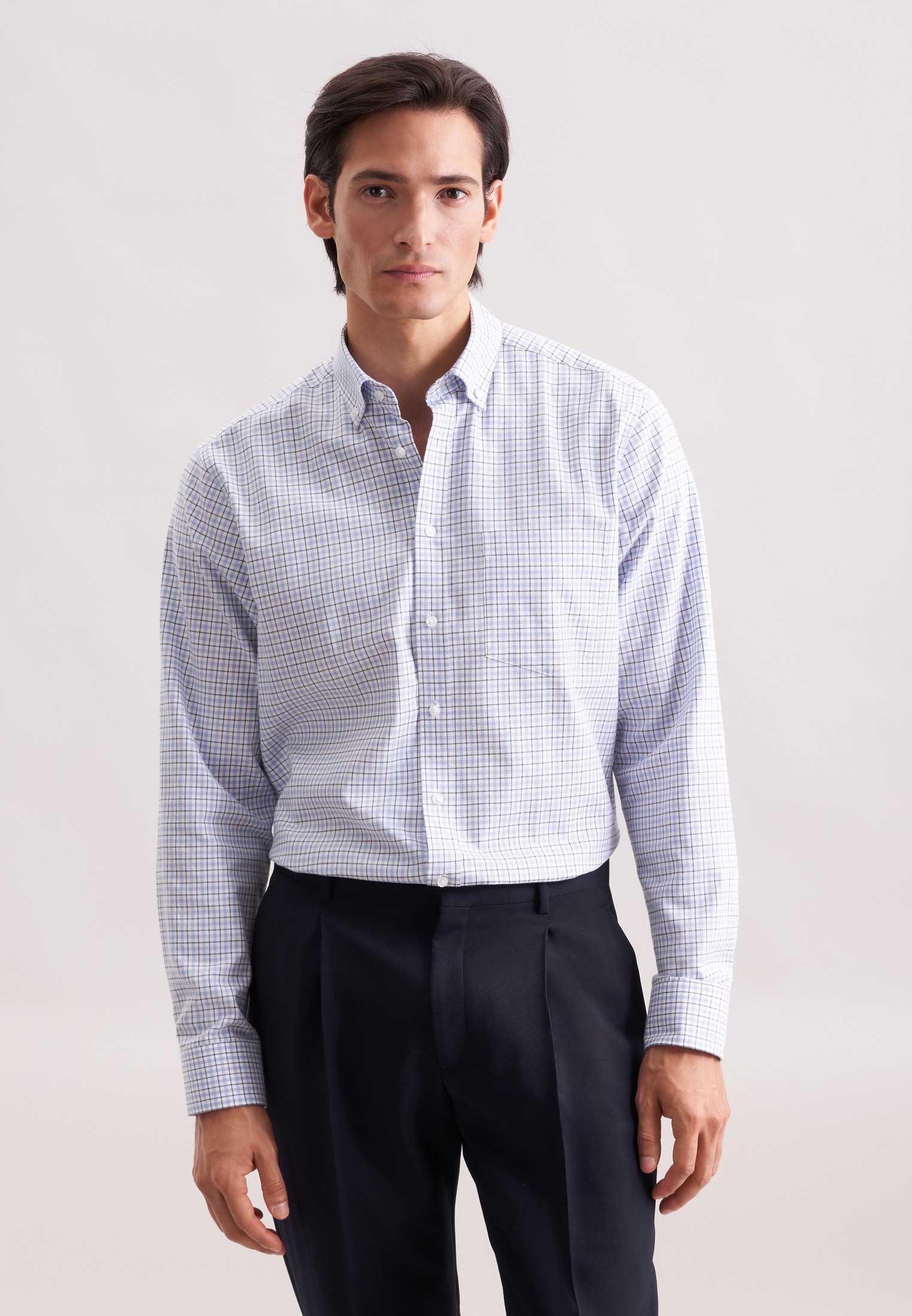 seidensticker Flanellhemd »Schwarze Rose« Regular 1/1 Button-Down-Kragen Karo