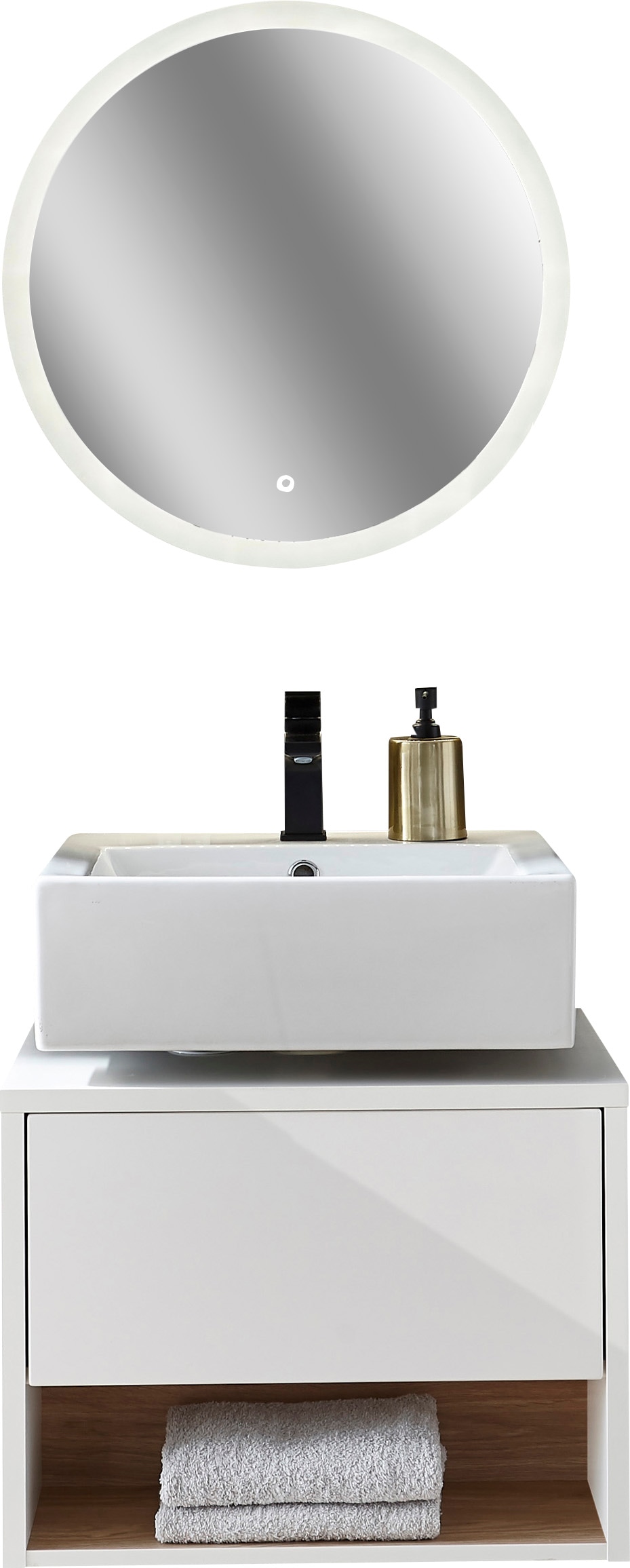 Places of Style Badmöbel-Set »Studio Line, Bad im modernen Design, 2-teiliges Badezimmer«, (2 St.), Unterschrank und Spiegel, in zwei Farben verfügbar, viel Stauraum