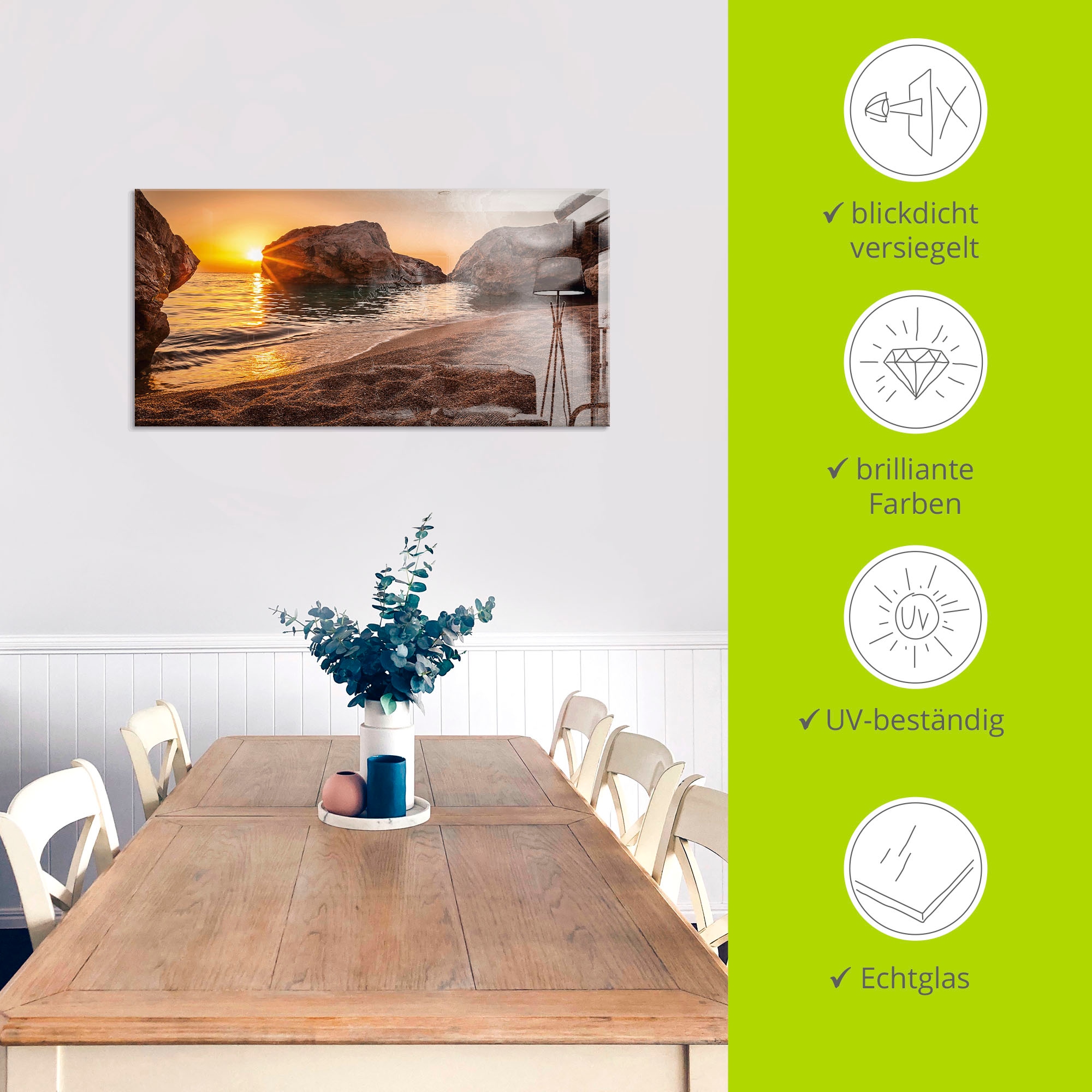 Artland Glasbild »Sonnenuntergang und Strand«, Strand, (1 St.), in verschiedenen Grössen