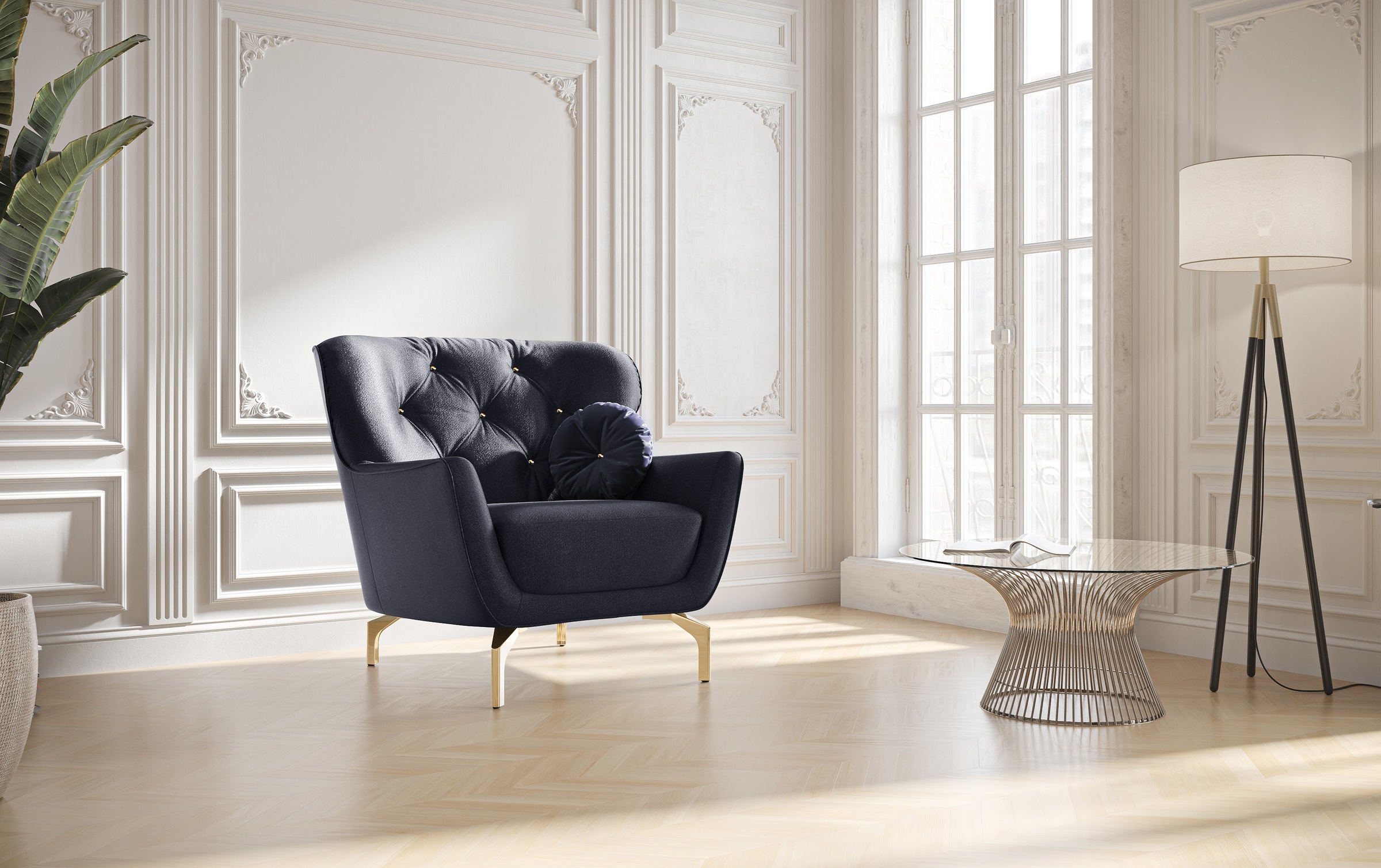 sit&more Sessel »Orient 3«, inkl. 1 Zierkissen mit Strass-Stein, goldfarbene Metallfüsse