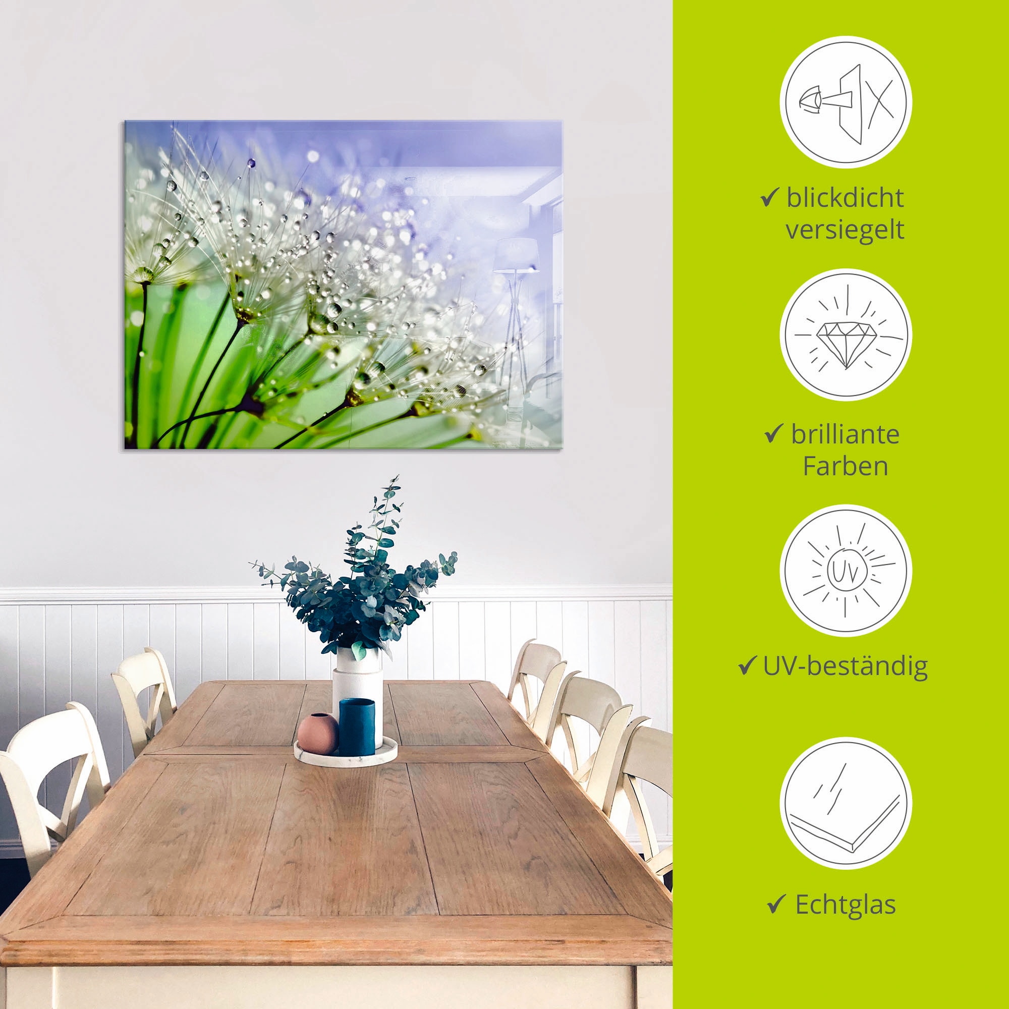 Artland Glasbild »Glitzernde Pusteblume«, Blumen, (1 St.), in verschiedenen Grössen