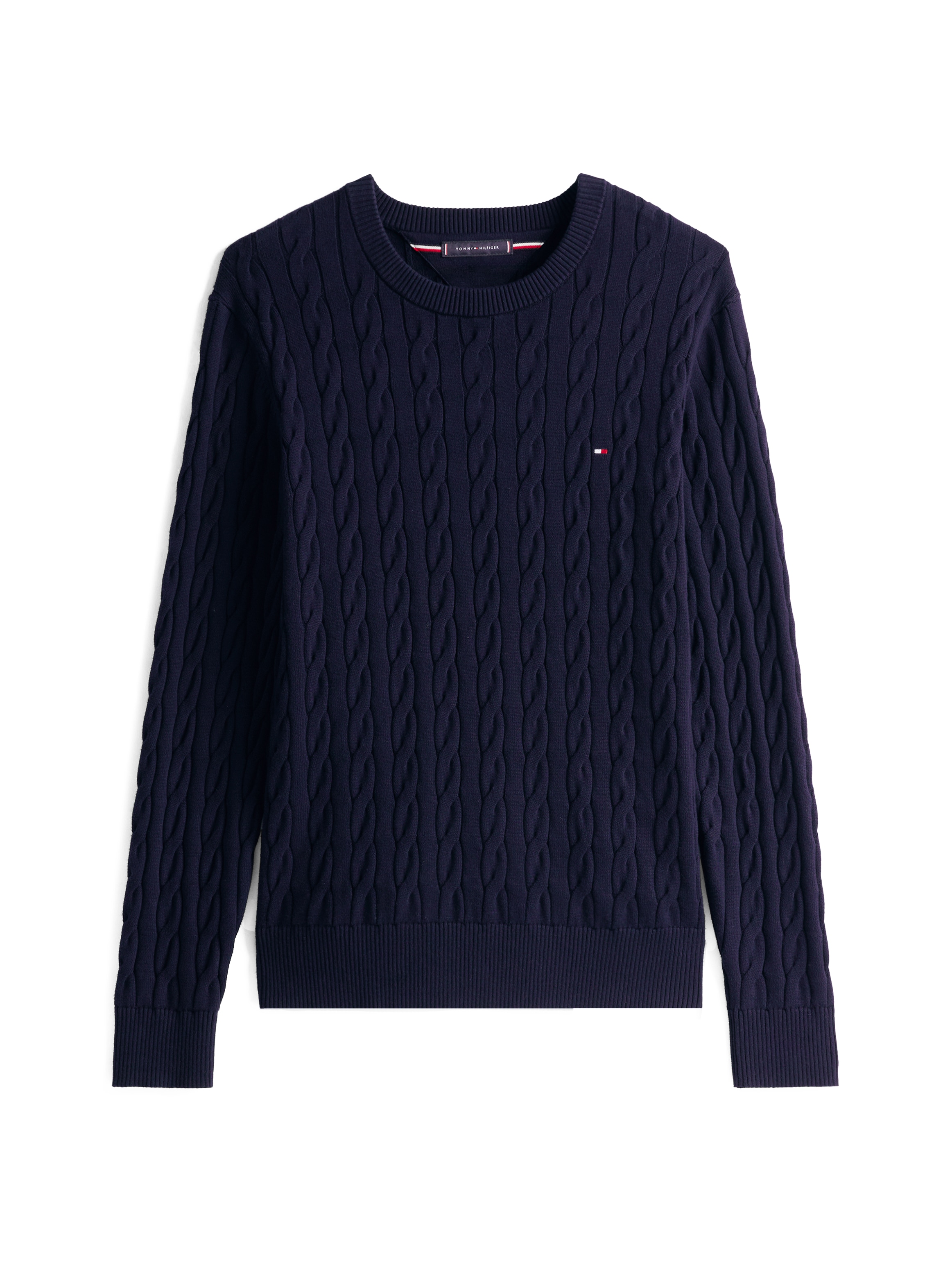 Tommy Hilfiger Strickpullover »CLASSIC CABLE CREW NECK mit Strukturstrick und Flaglabel«, unifarben, casual, regular fit, Baumwolle, Rundhals