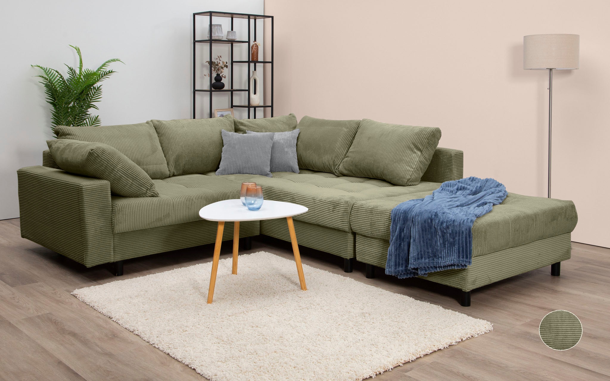 Home affaire Ecksofa »Toni L-Form, B: 215 cm«, mit Hocker & 2 Zierkissen, Federkern