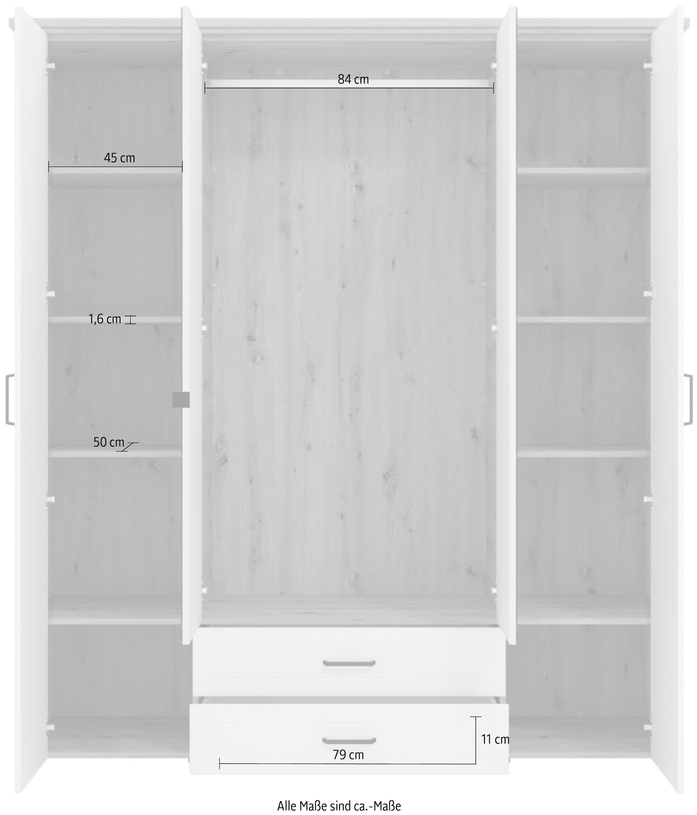 Home affaire Kleiderschrank »Valencia, komplette Innenausstattung und 2 Schubladen, 190cm breit«, Schlafzimmerschrank mit Landhaus Kasettenoptik und schwarzen Griffen