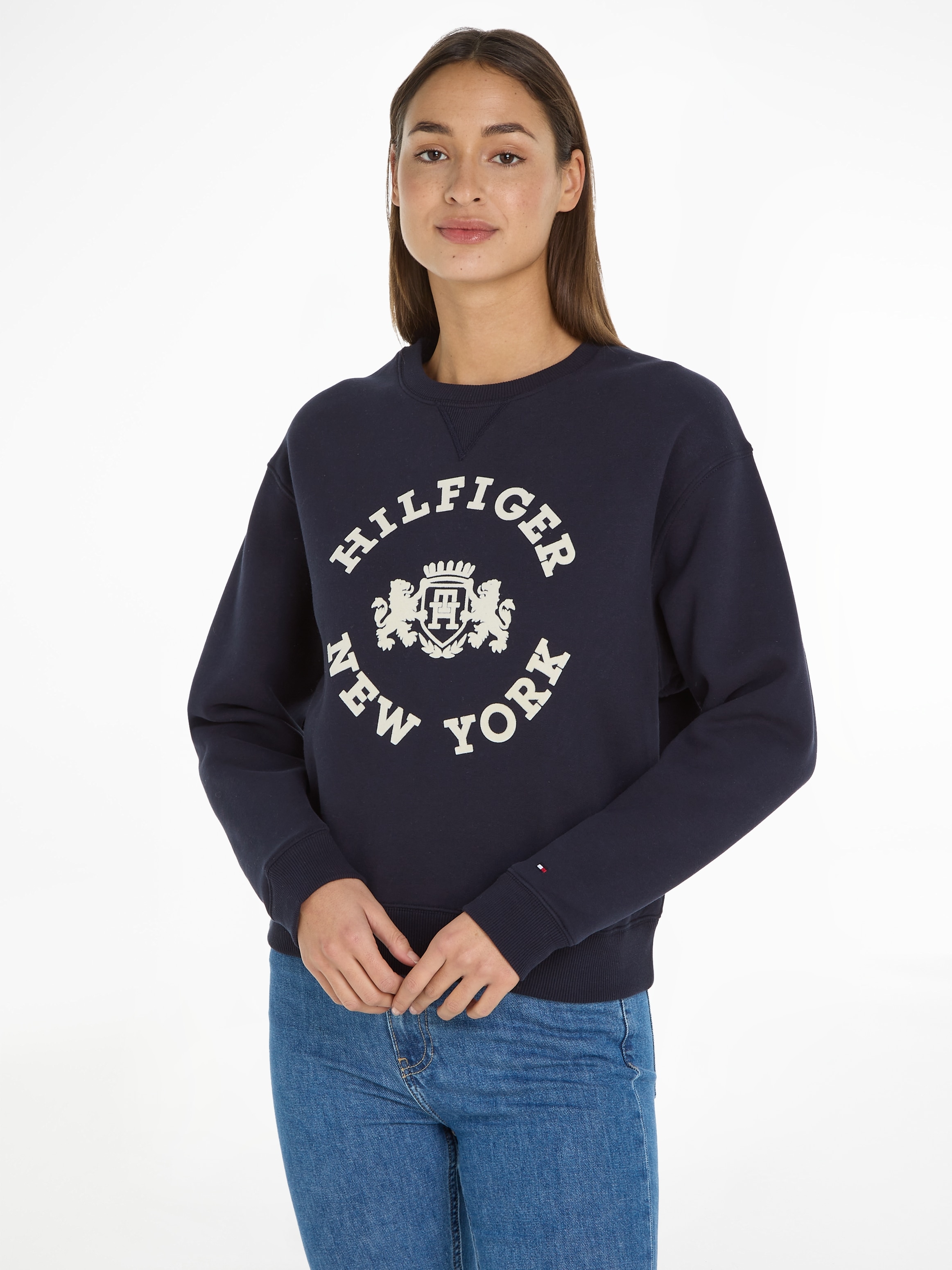 Tommy Hilfiger Sweatshirt »MDN REG VARSITY FLOCK SWEATSHIRT«, mit grossem  Markenlogo online