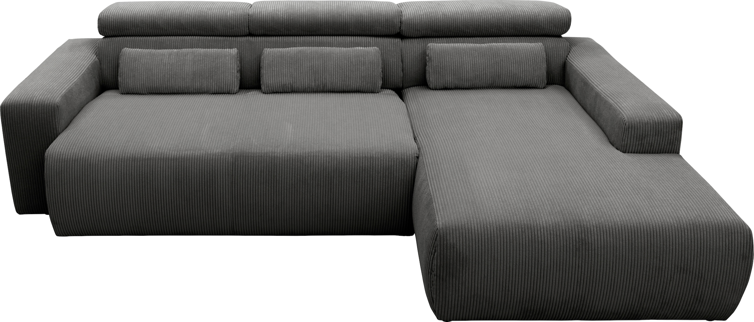 DOMO collection Ecksofa »Brandon B/T: 289/177 cm, belastbar bis 140kg/ Sitz, L-Form«, mit Sitztiefenverstellung, Cord, grau